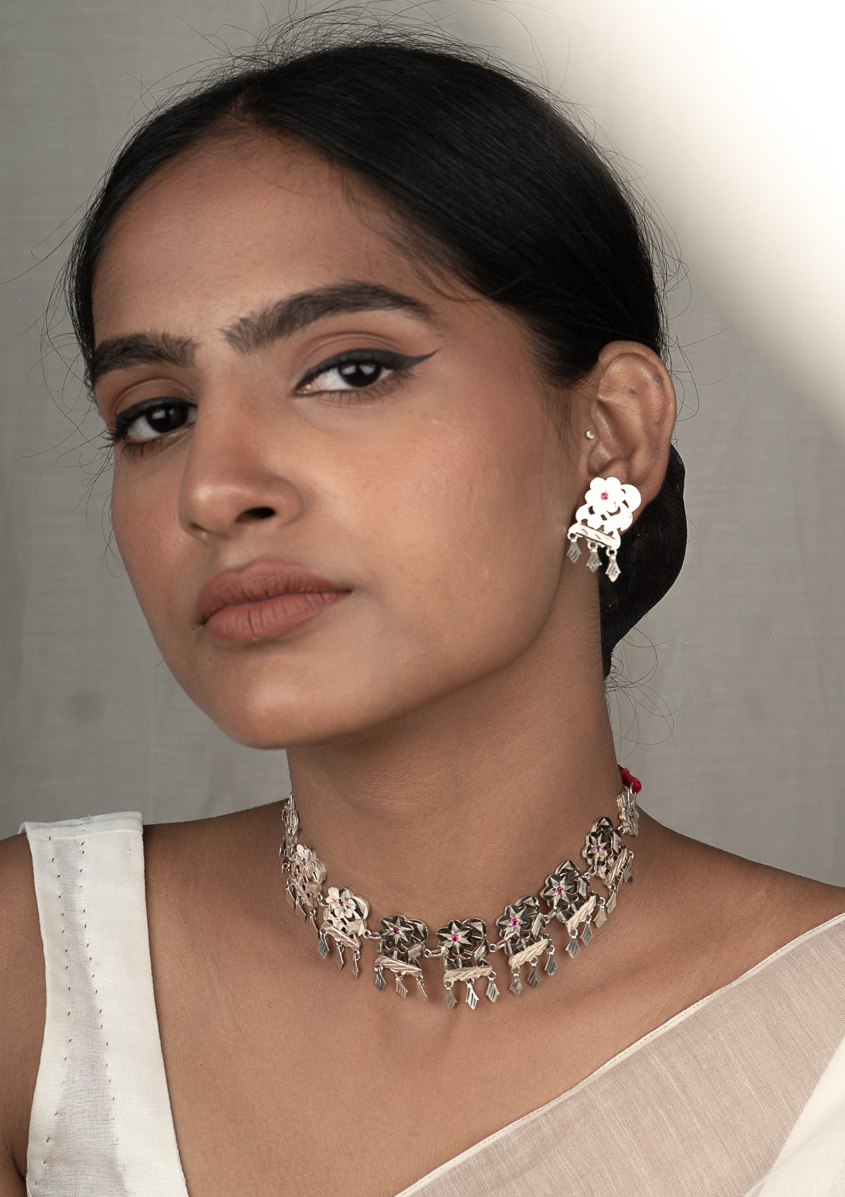 Reshma Silver Necklace & Earrings Set