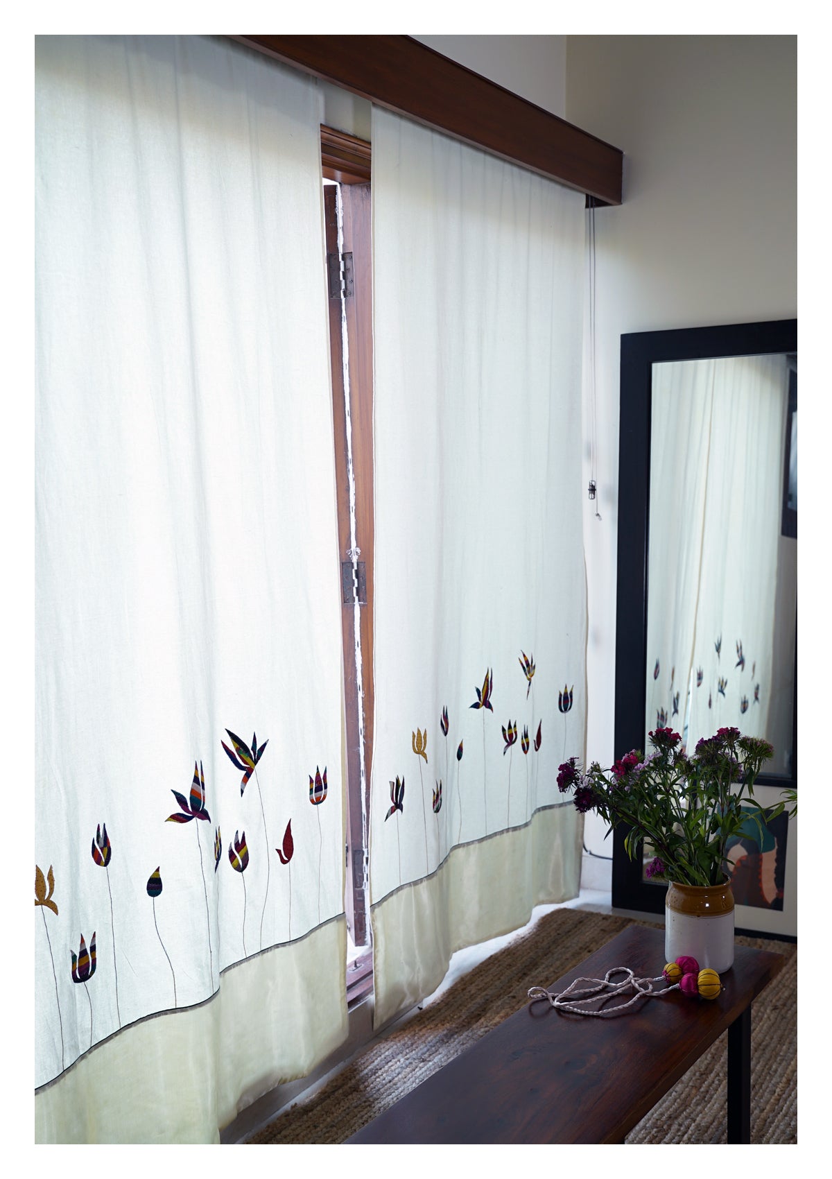 Sacred Lotus Creme Canvas Curtain