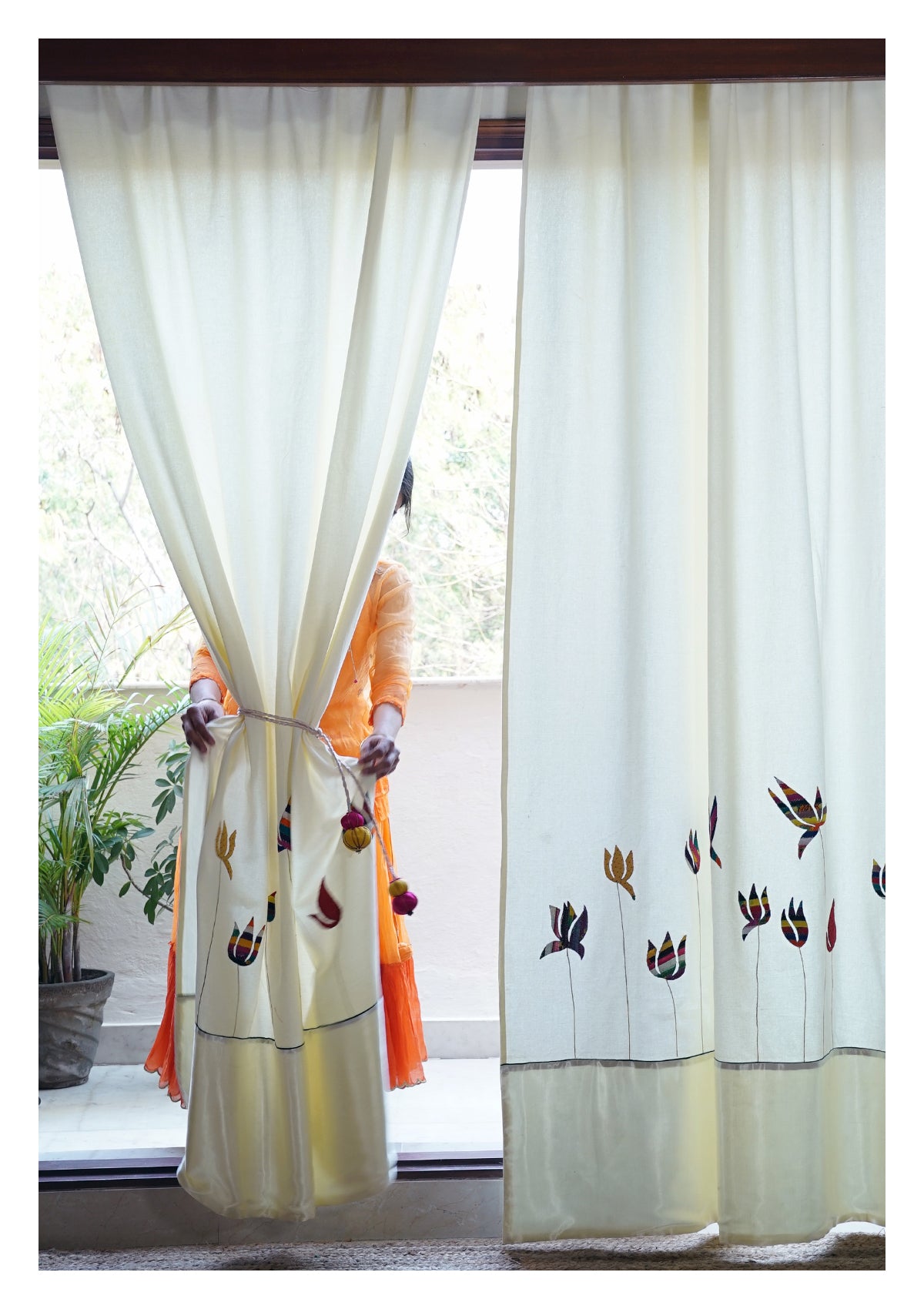 Sacred Lotus Creme Canvas Curtain