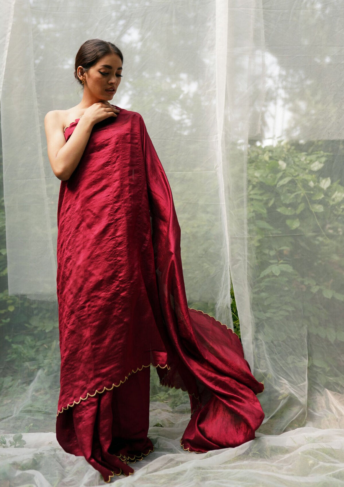 Sadabahar Red Mulberry Silk Saree