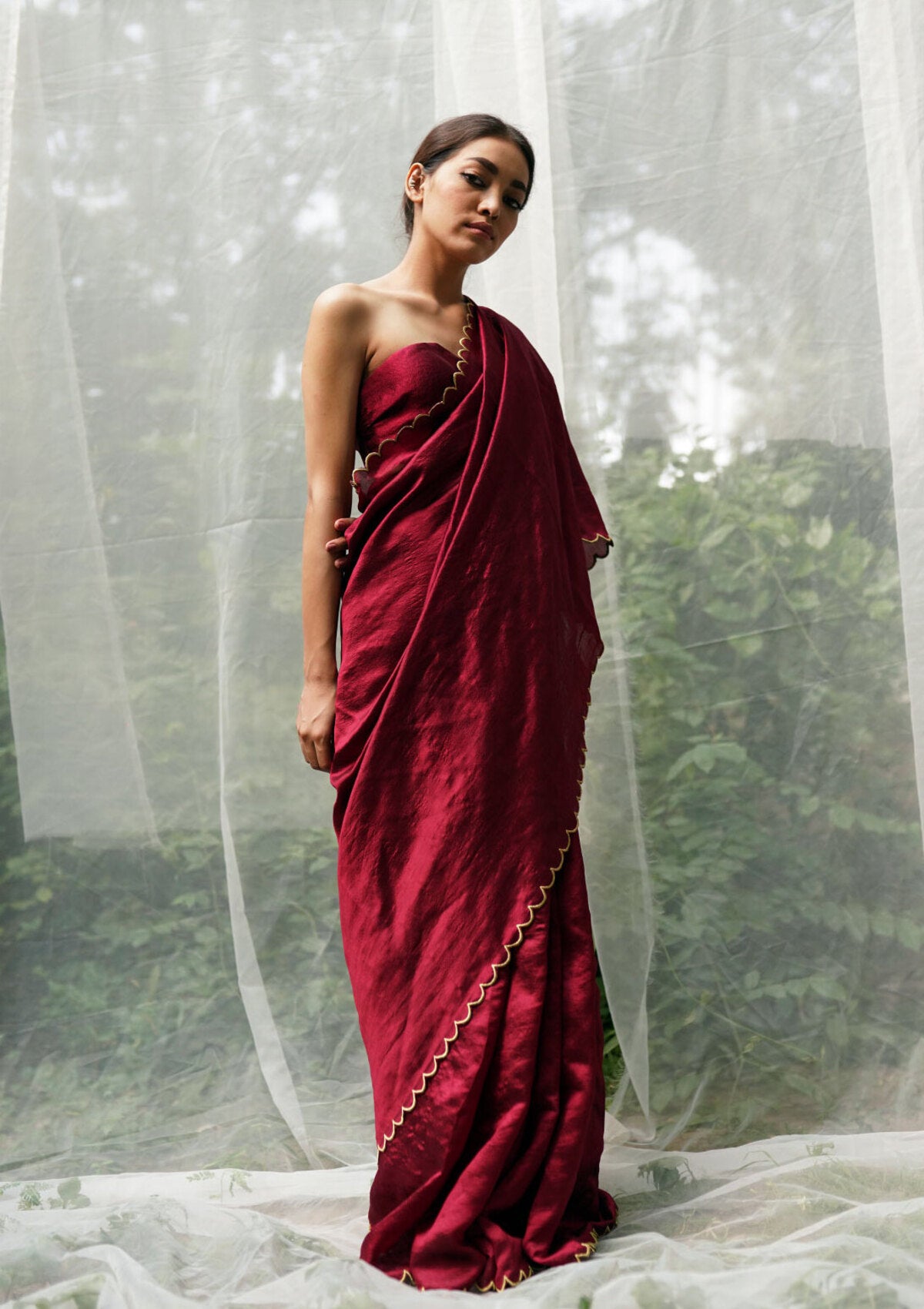 Sadabahar Red Mulberry Silk Saree