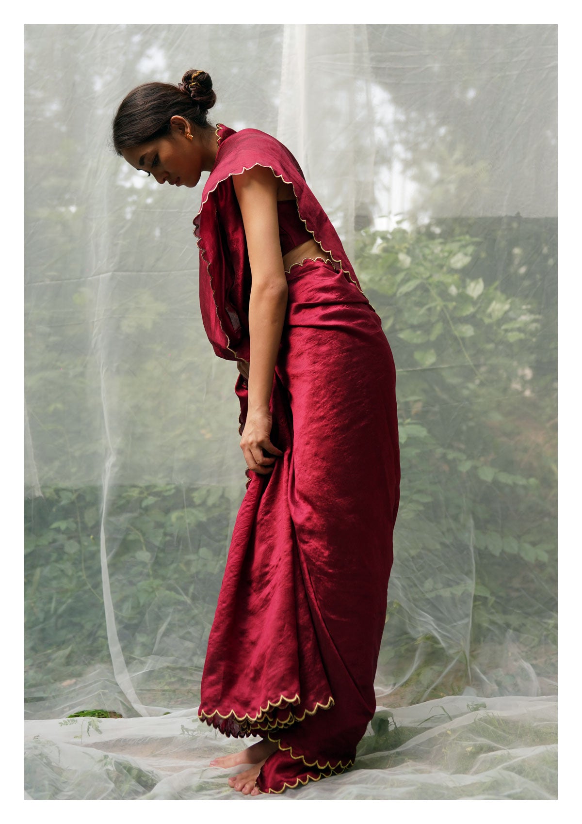 Sadabahar Red Mulberry Silk Saree