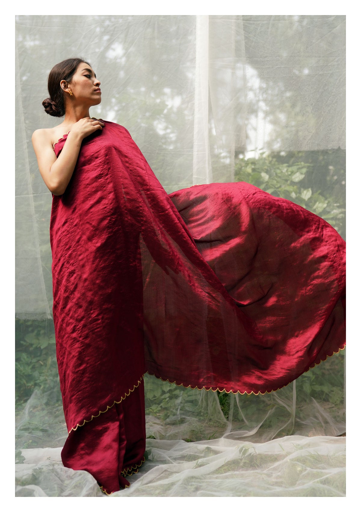 Sadabahar Red Mulberry Silk Saree