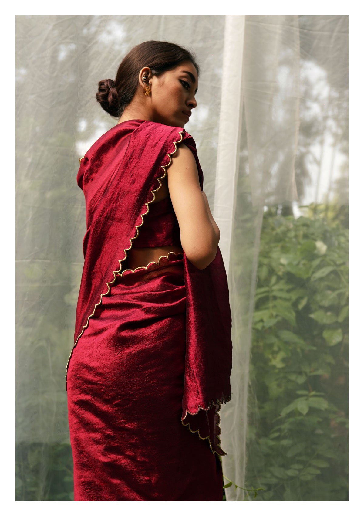 Sadabahar Red Mulberry Silk Saree