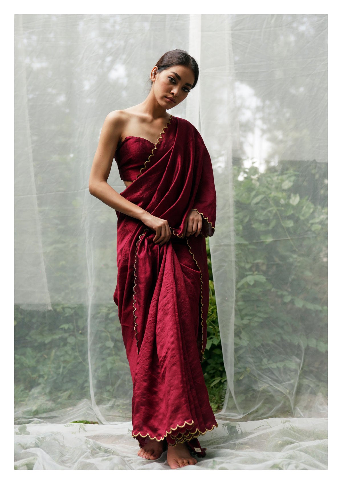 Sadabahar Red Mulberry Silk Saree