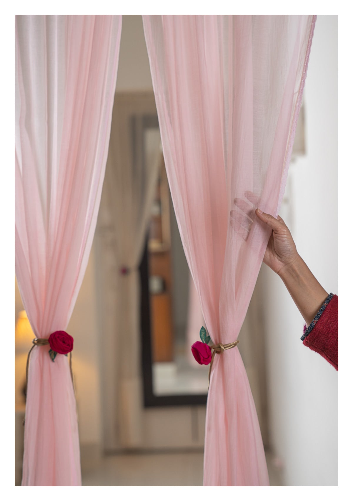 Sakura Pink Chanderi Sheer Curtain- Set of 2