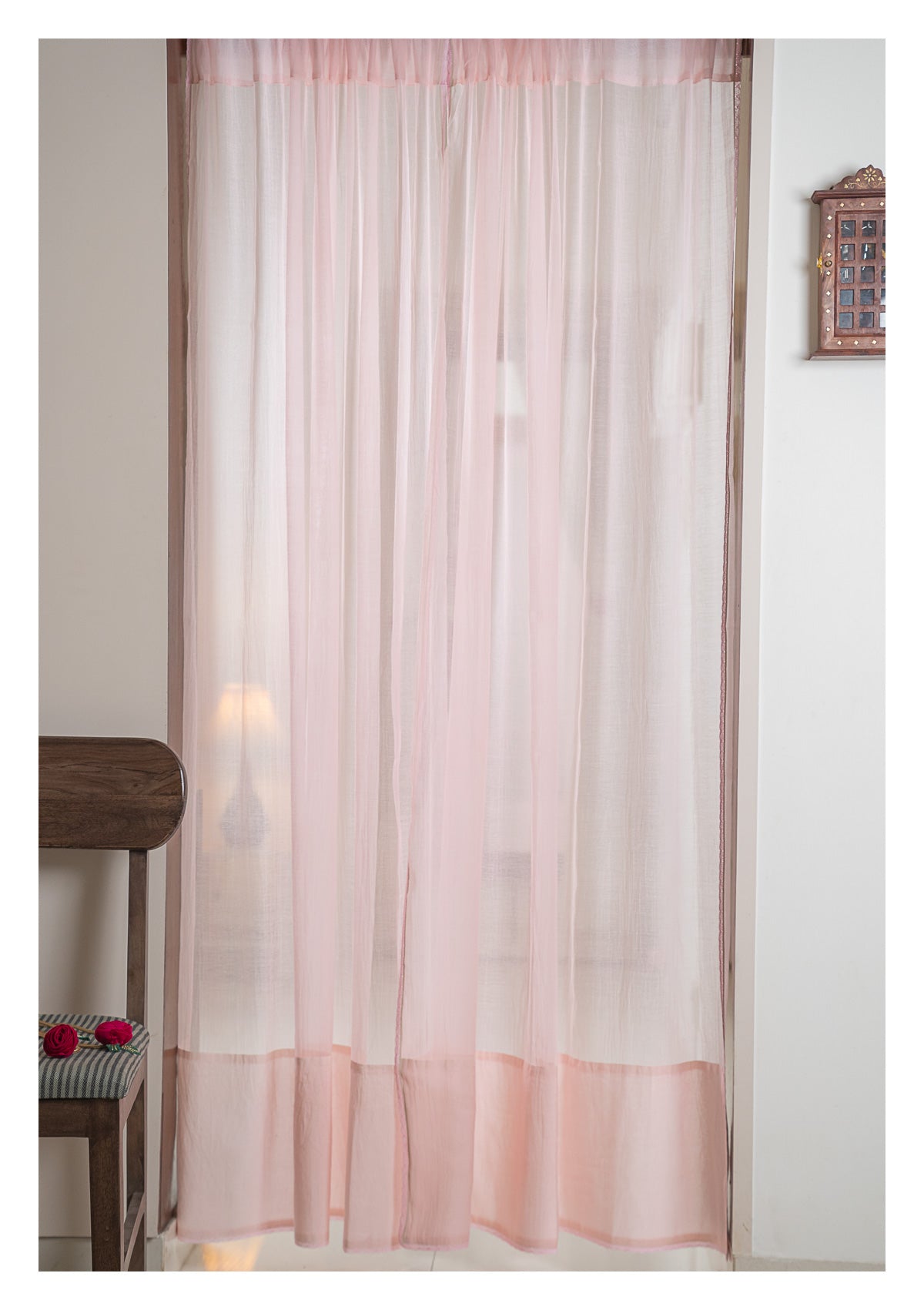 Sakura Pink Chanderi Sheer Curtain- Set of 2