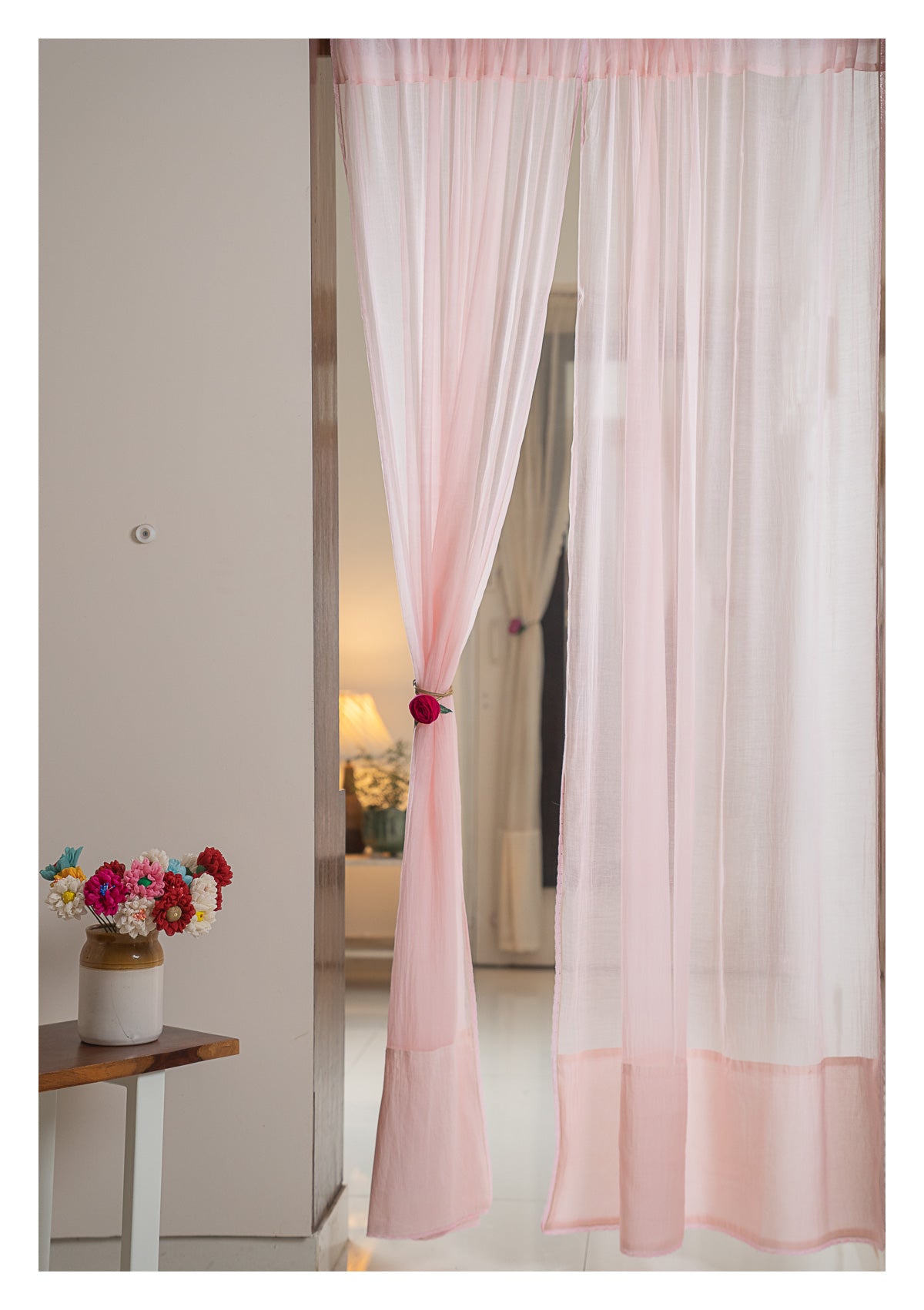 Sakura Pink Chanderi Sheer Curtain- Set of 2