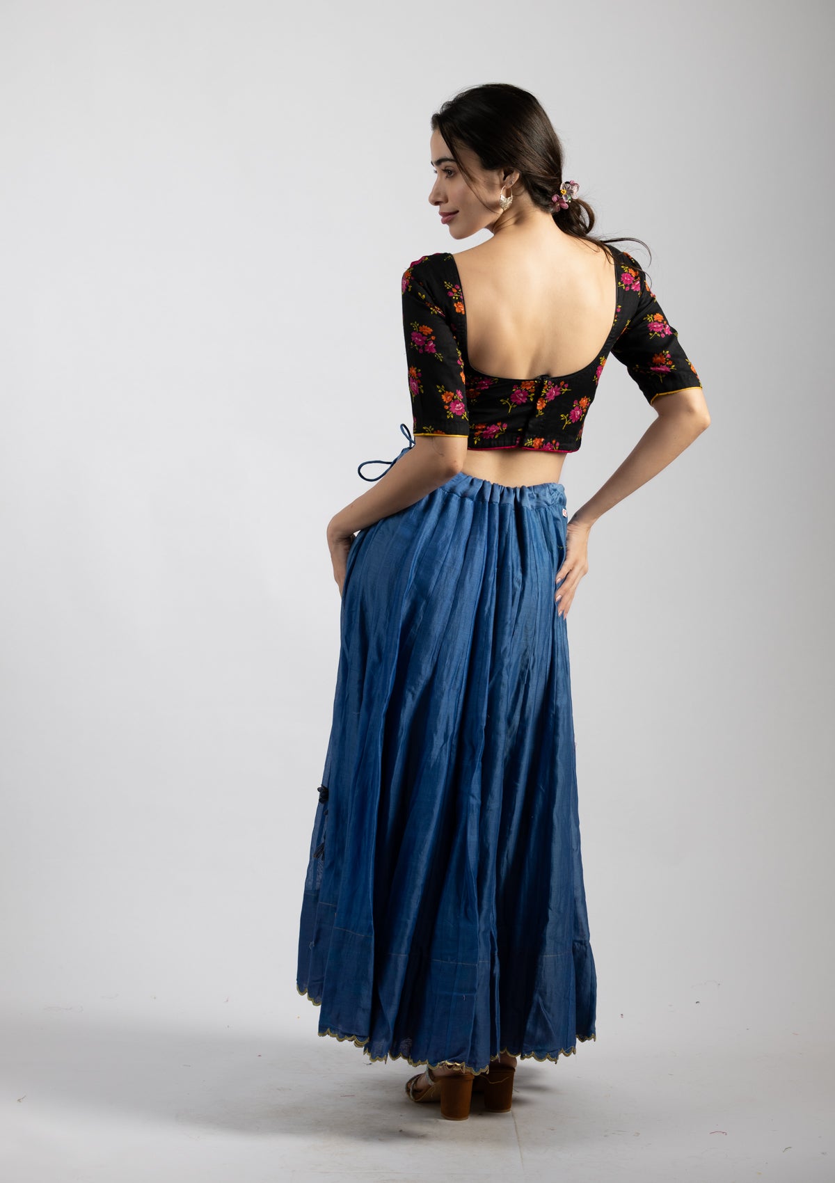 Printed Black Cotton Blouse - Size Extra Small