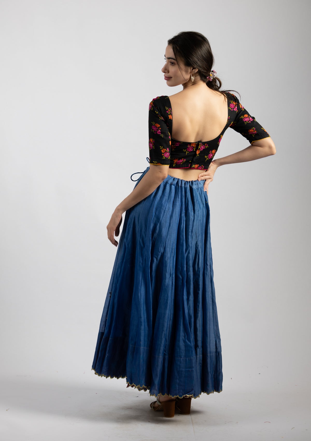 Printed Black Cotton Blouse - Size Extra Small