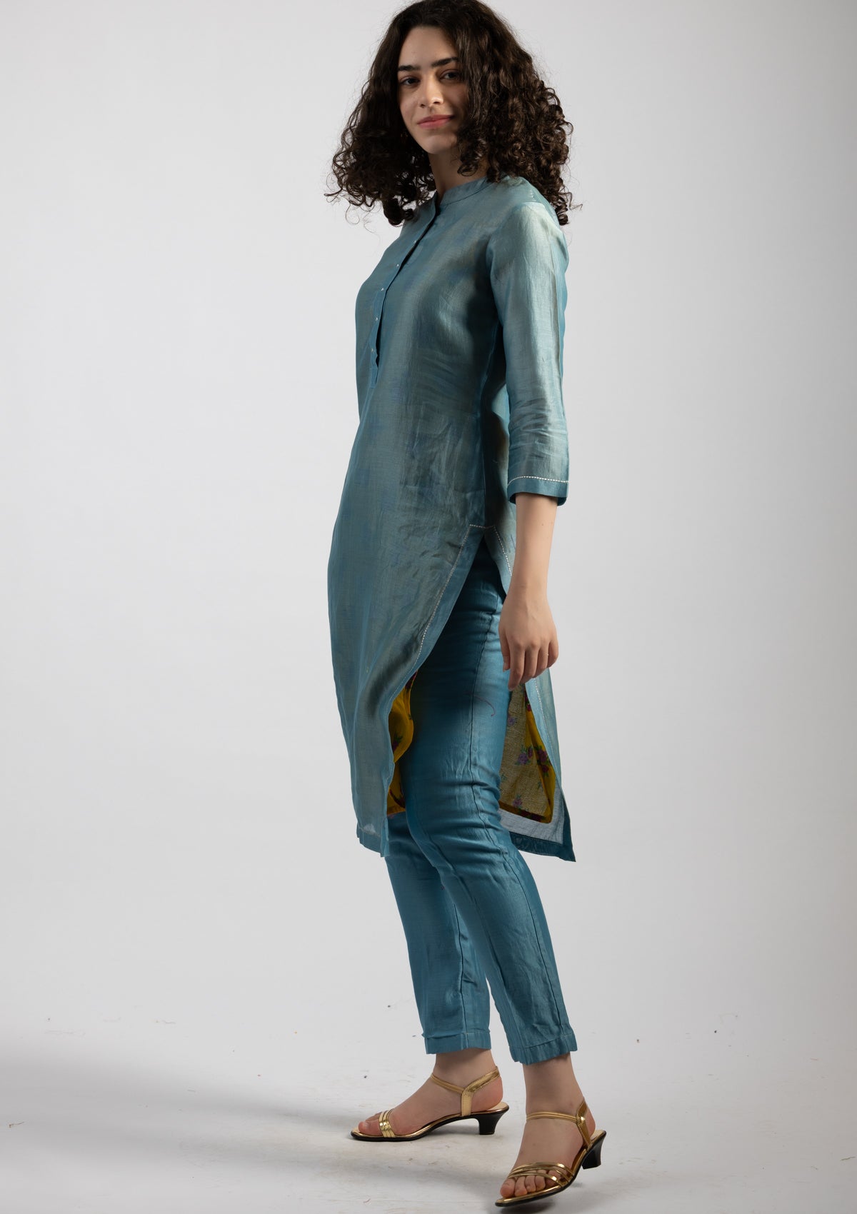 Sky Mist Chanderi Kurta Pant Set - Size Small