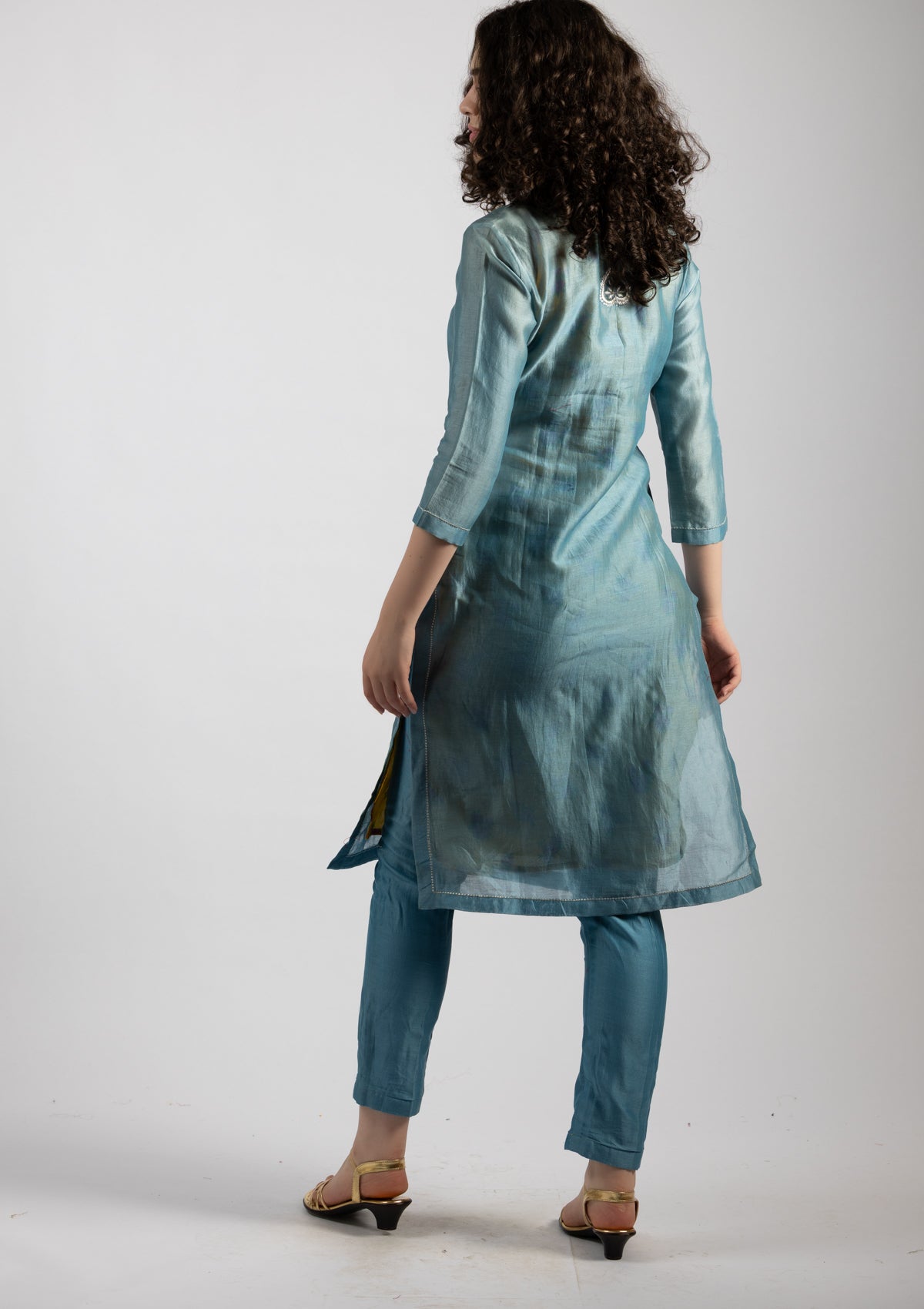 Sky Mist Chanderi Kurta Pant Set - Size Small