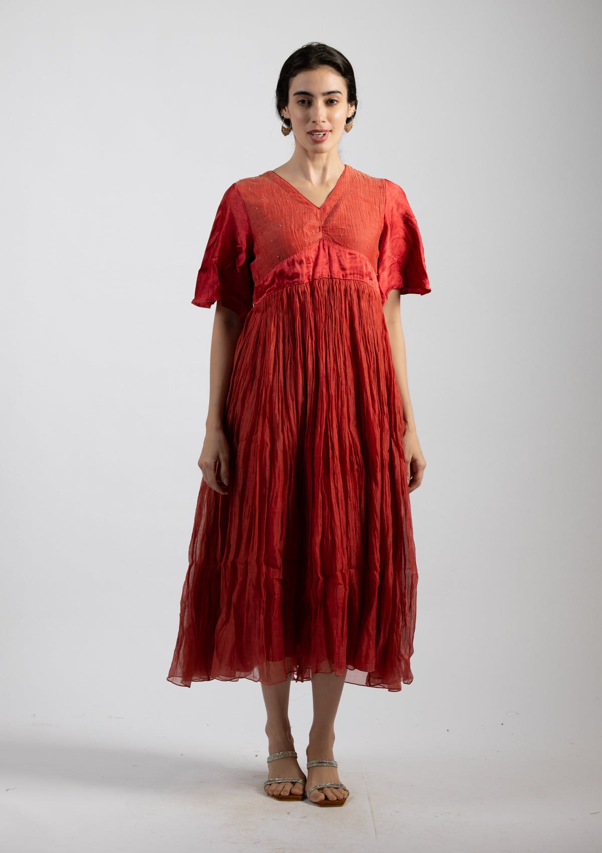 Rust Chanderi Dress - Size Large