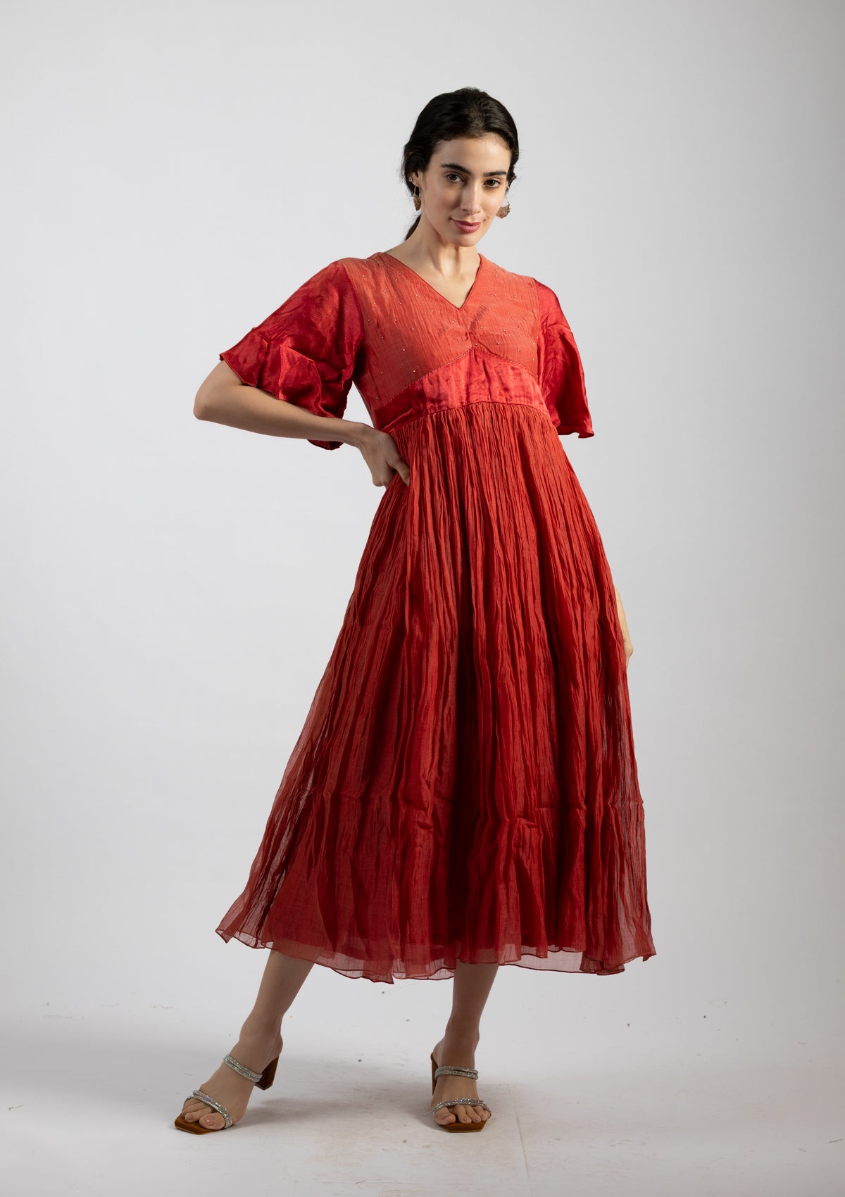 Rust Chanderi Dress - Size Large