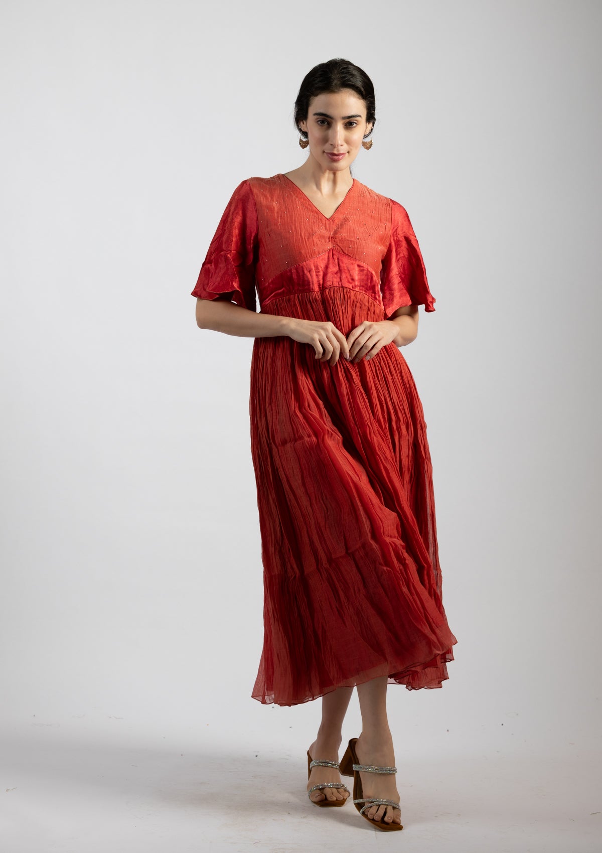 Rust Chanderi Dress - Size Large