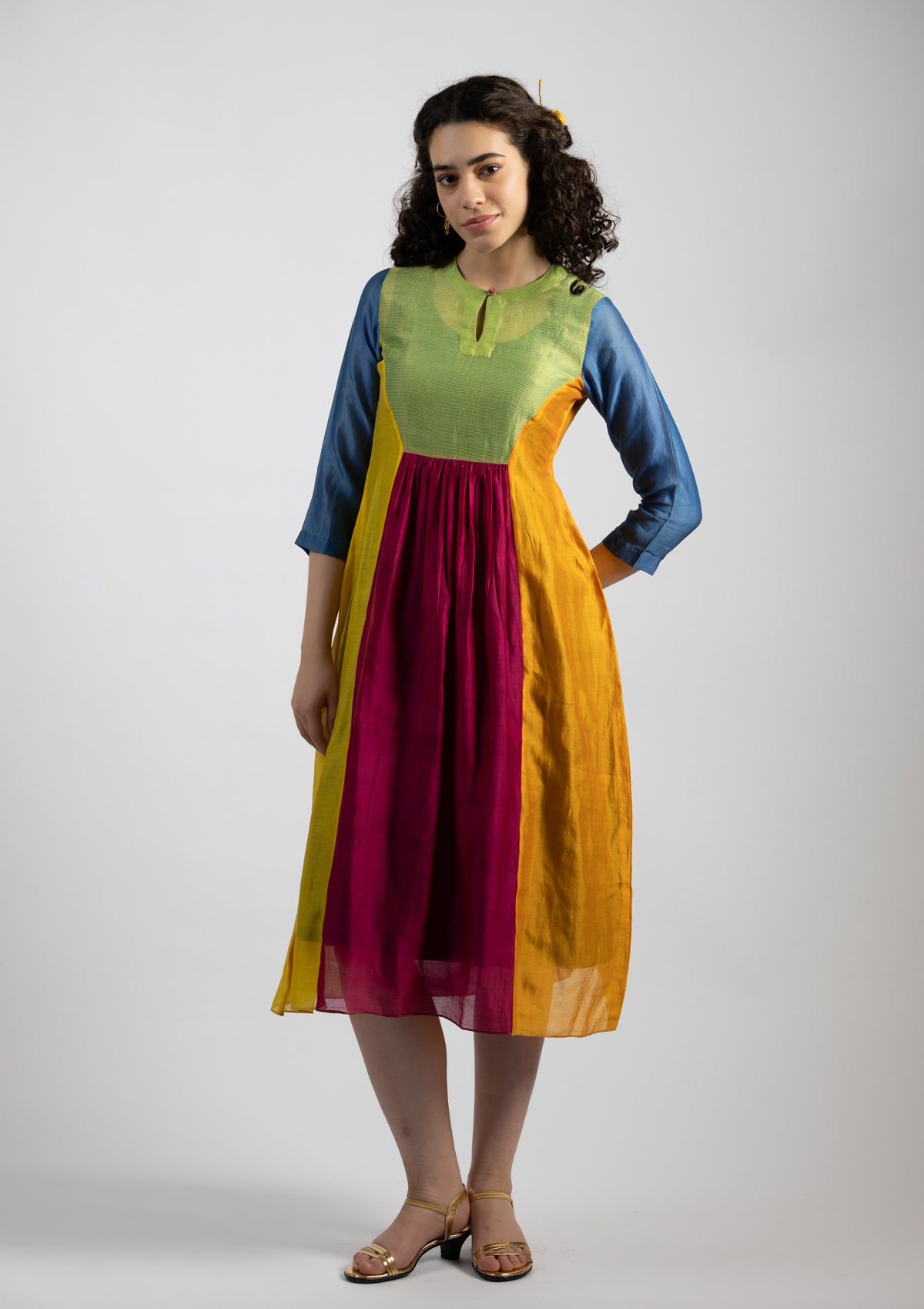 Ovia Multi Color Chanderi  Dress - Size Small