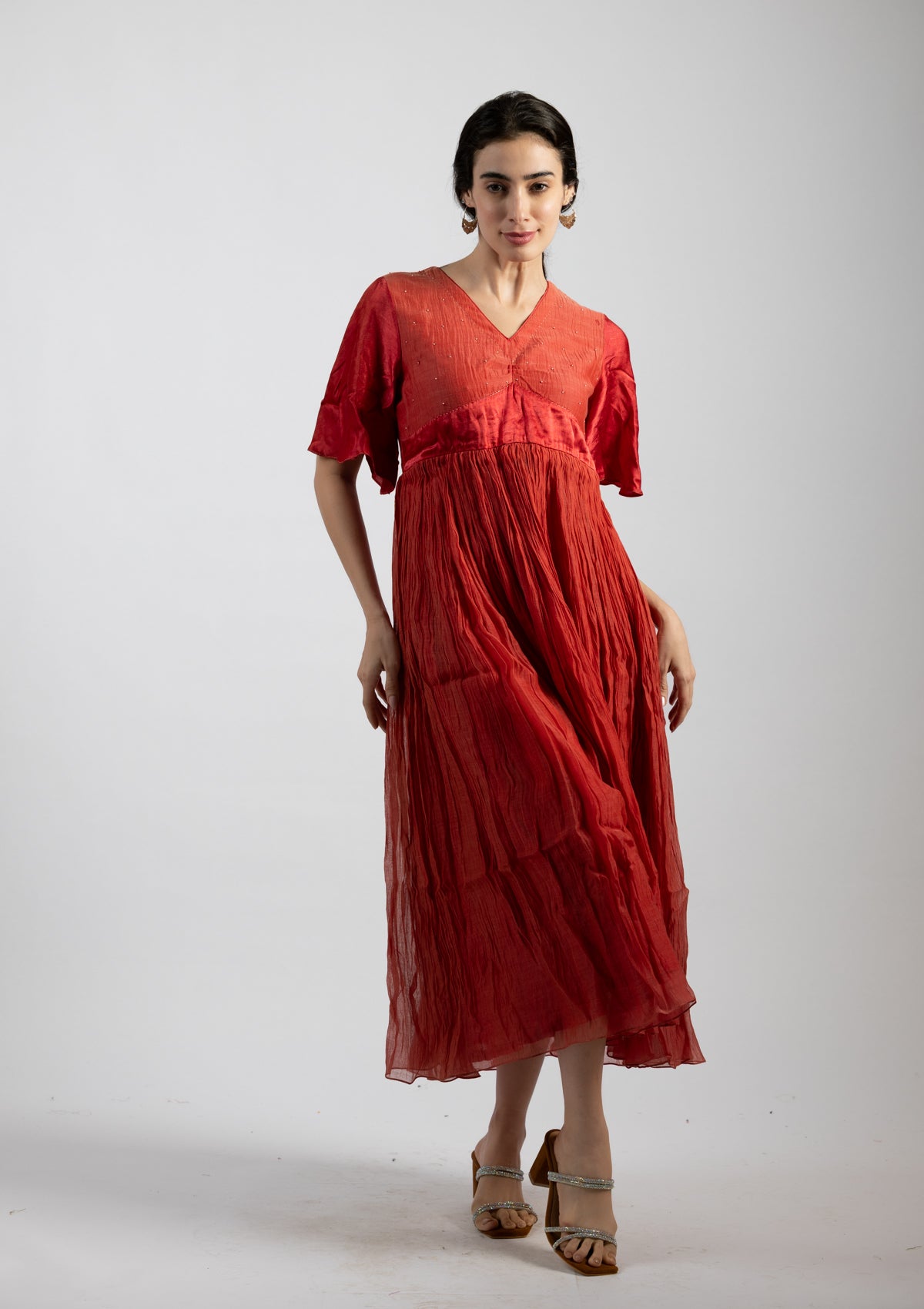 Rust Chanderi Dress - Size Large