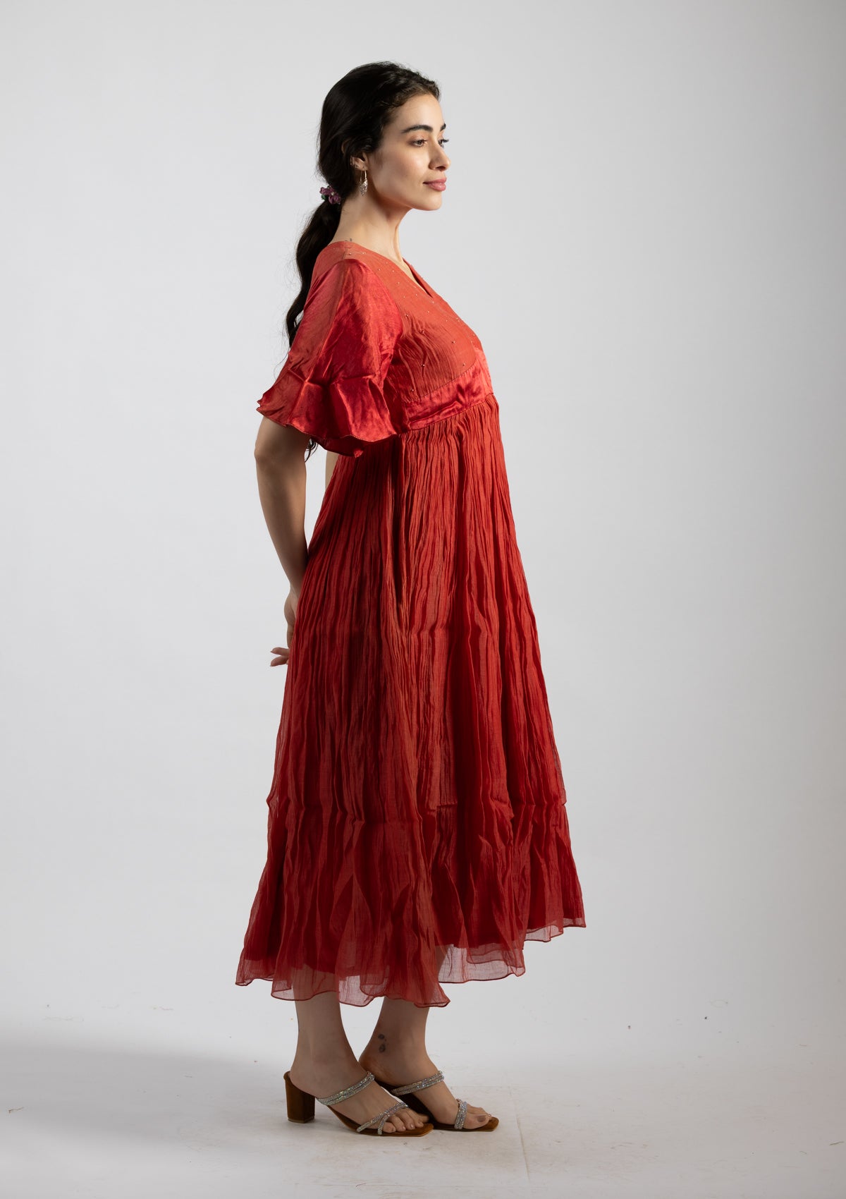 Rust Chanderi Dress - Size Large