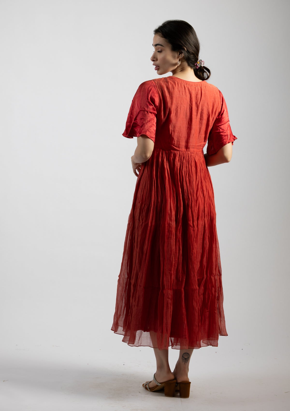 Rust Chanderi Dress - Size Large