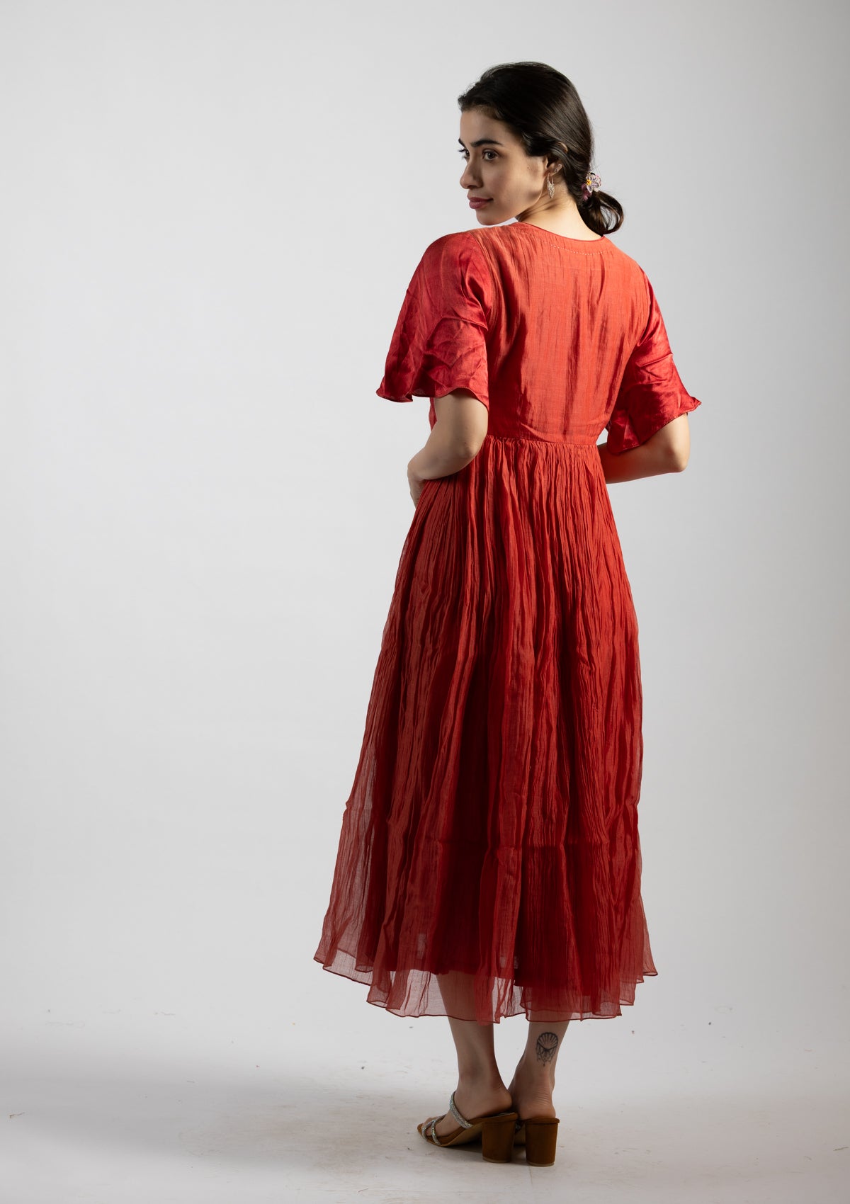 Rust Chanderi Dress - Size Large