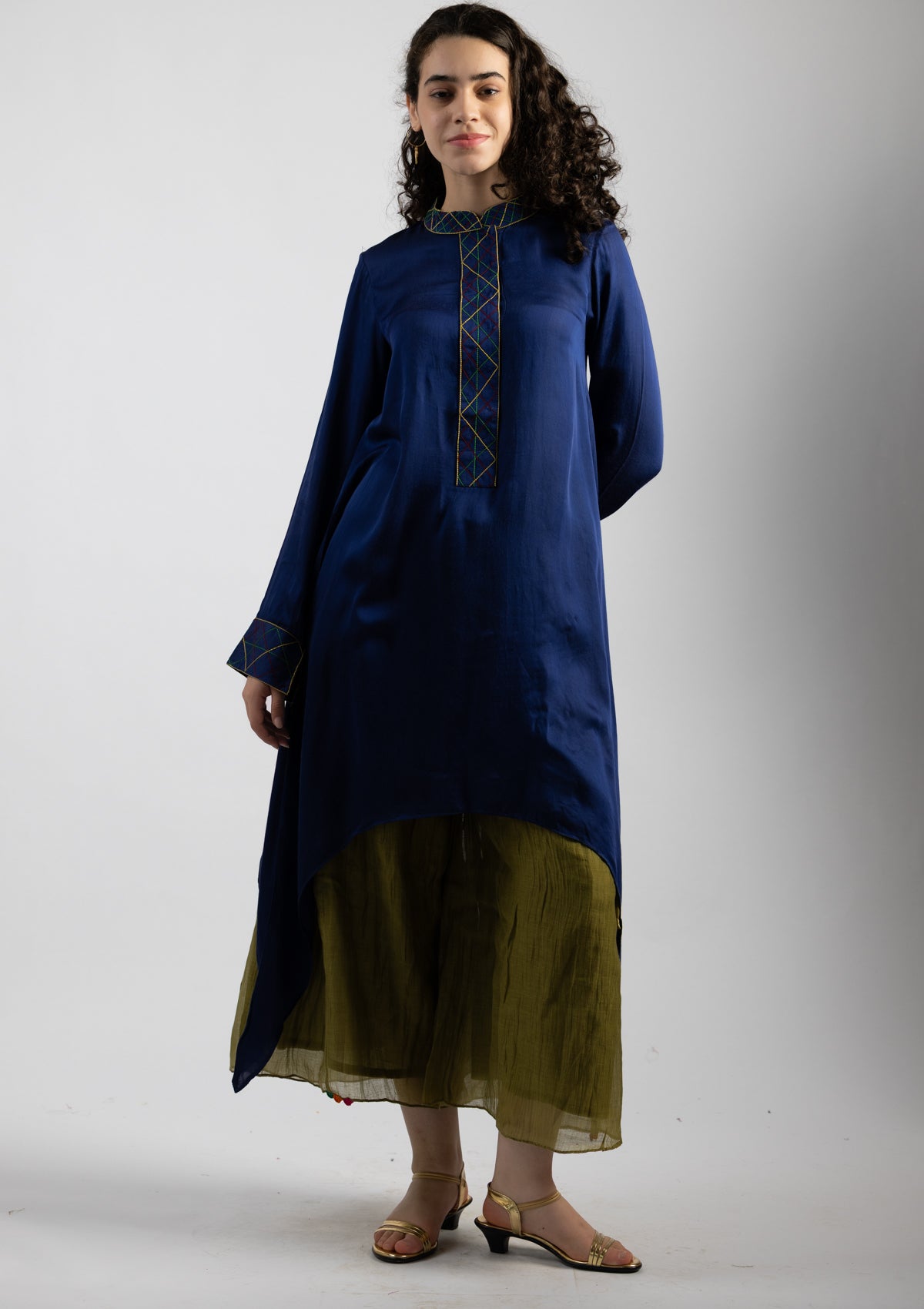 Blue Drape Chanderi Kurta - Size Small