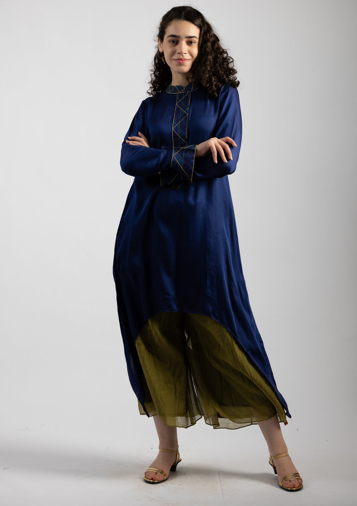 Blue Drape Chanderi Kurta - Size Small
