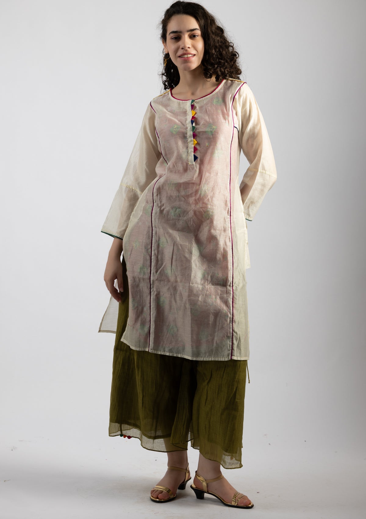 Misty White Chanderi Kurta - Size Small