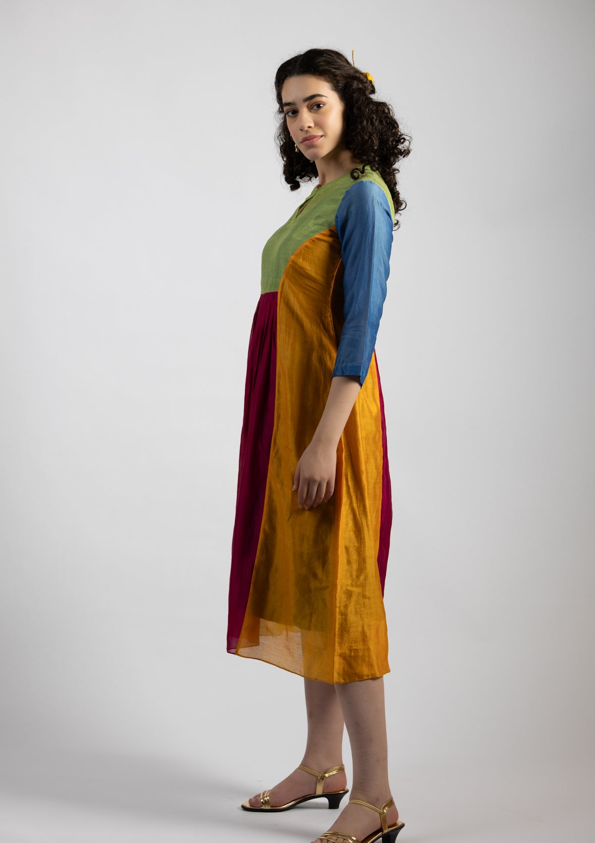 Ovia Multi Color Chanderi  Dress - Size Small