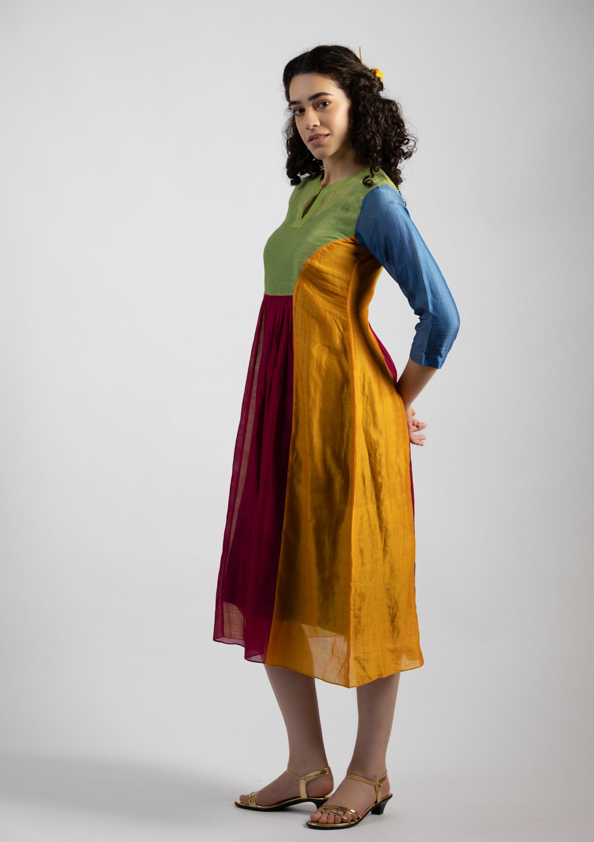 Ovia Multi Color Chanderi  Dress - Size Small