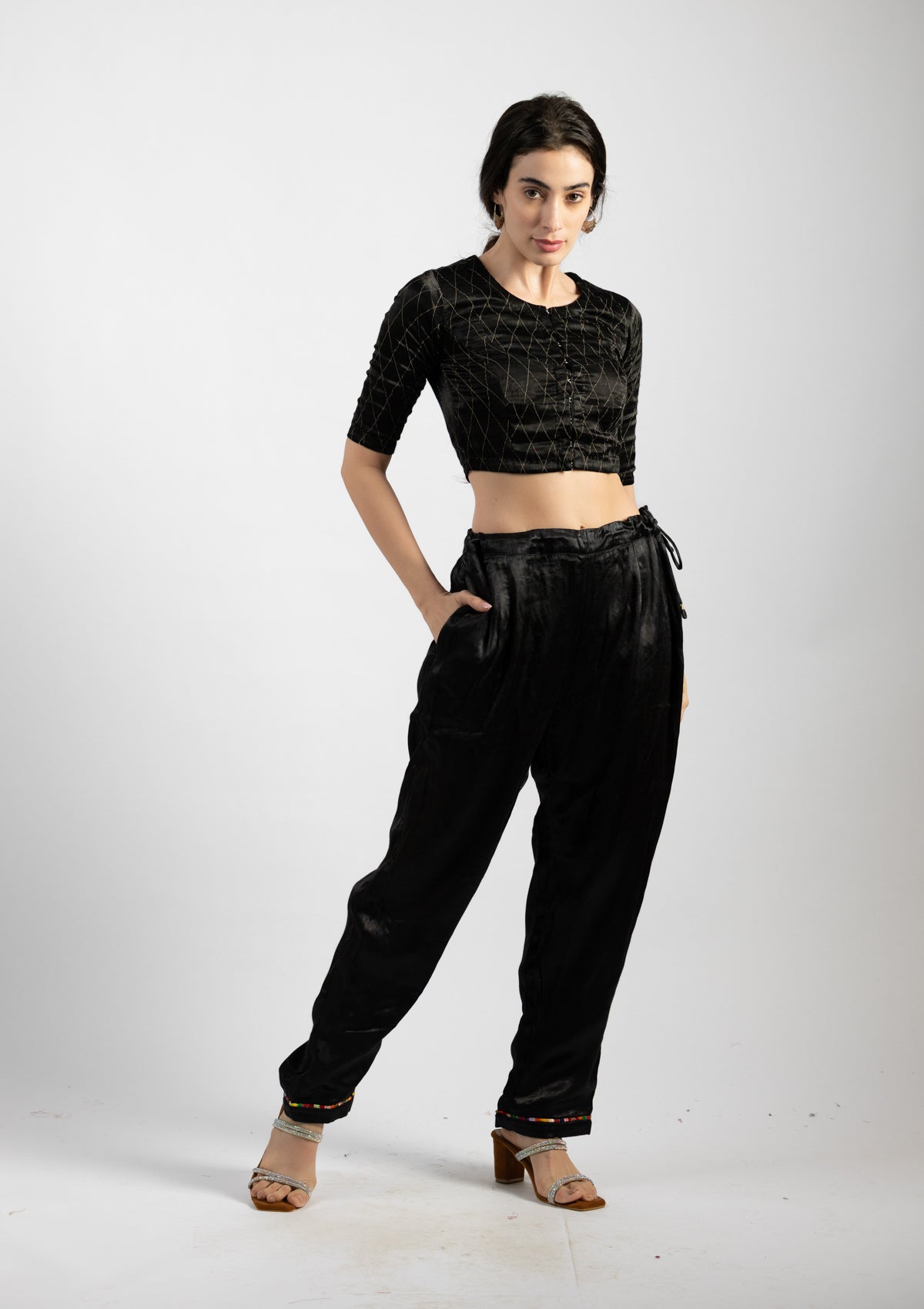 Ink Black Mashru Pants - Size  Large