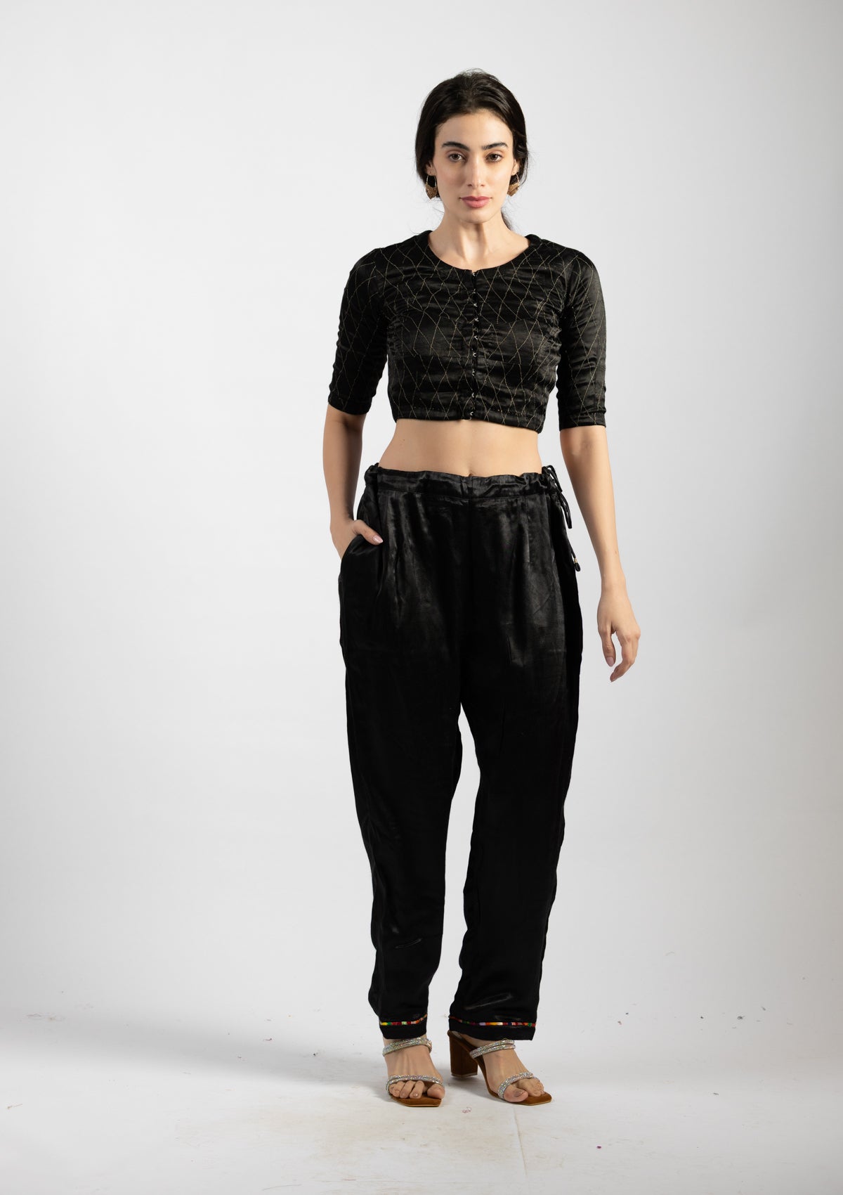 Ink Black Mashru Pants - Size  Large