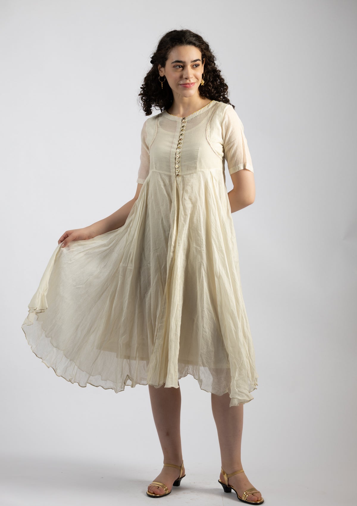 Snowdrop White Chanderi Dress - Size Small