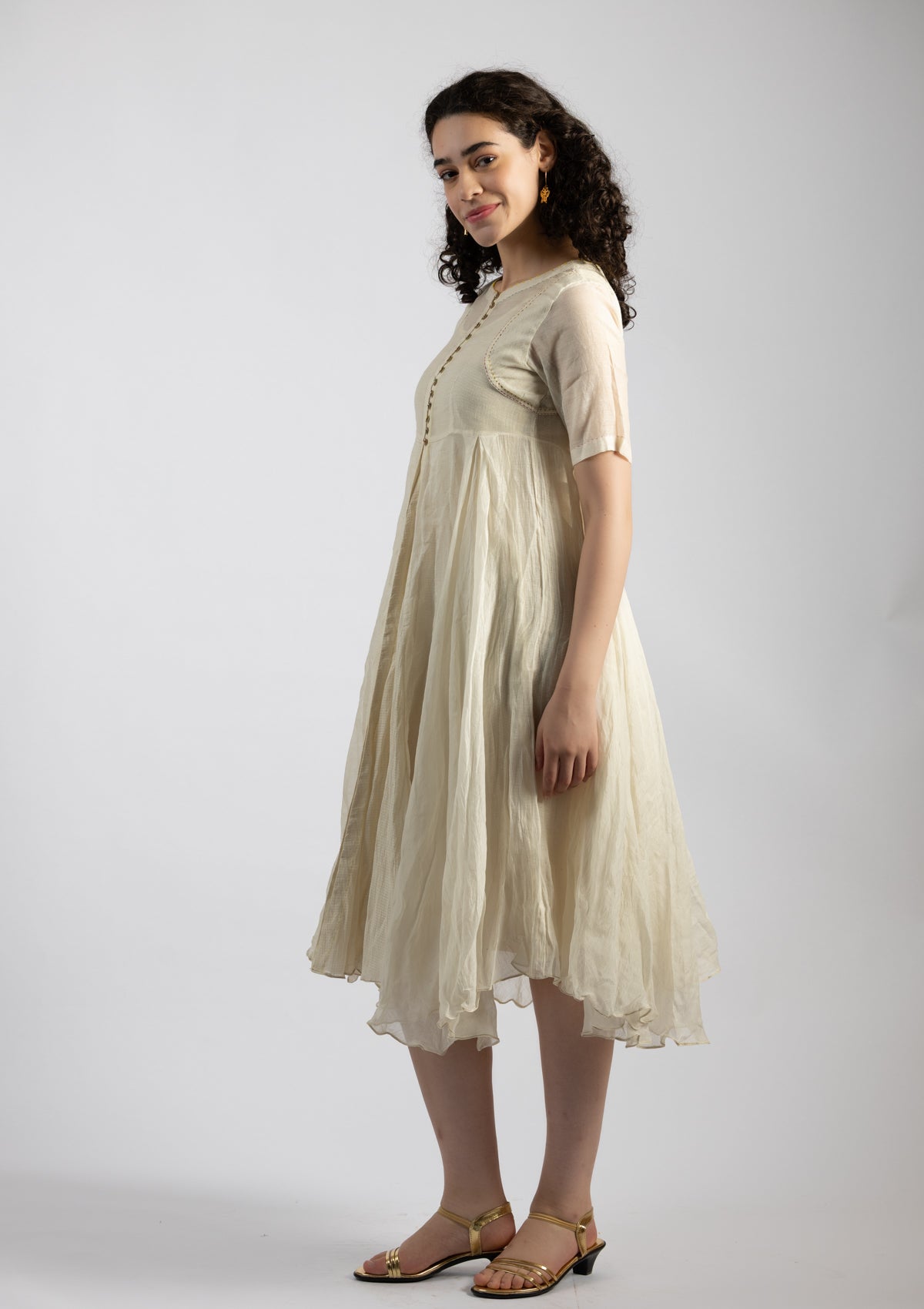 Snowdrop White Chanderi Dress - Size Small