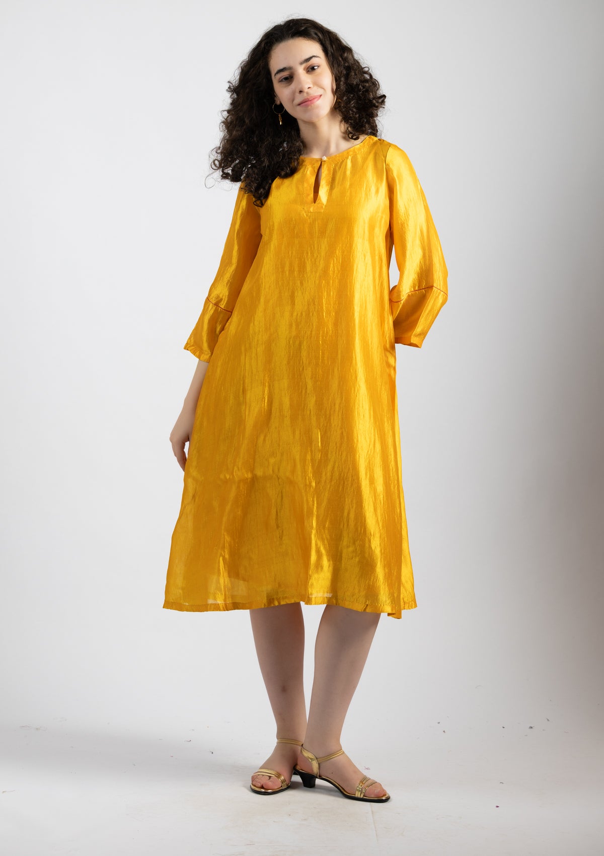 Golden Glow Silk Dress - Size Extra Large