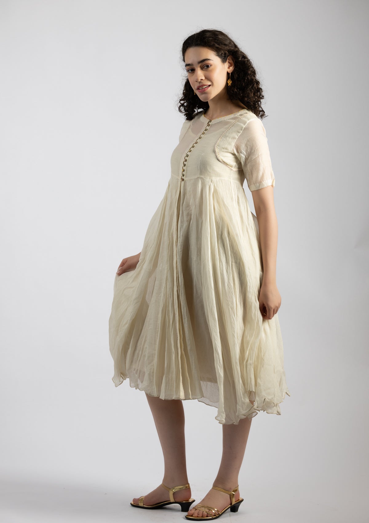 Snowdrop White Chanderi Dress - Size Small