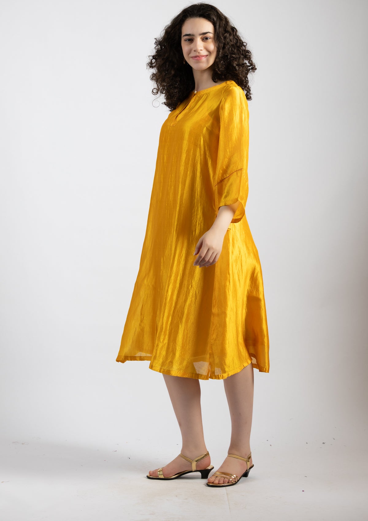 Golden Glow Silk Dress - Size Extra Large
