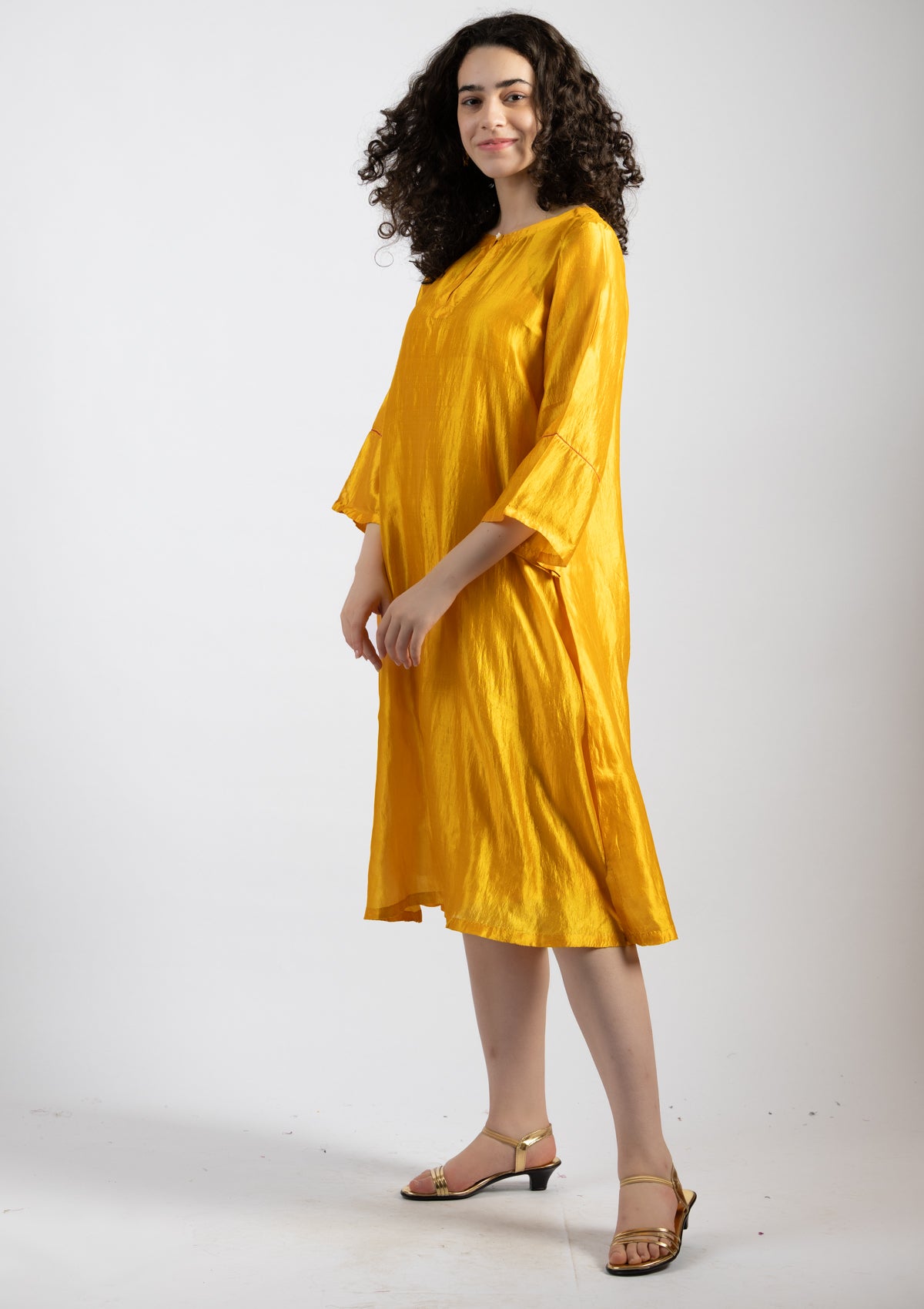 Golden Glow Silk Dress - Size Extra Large