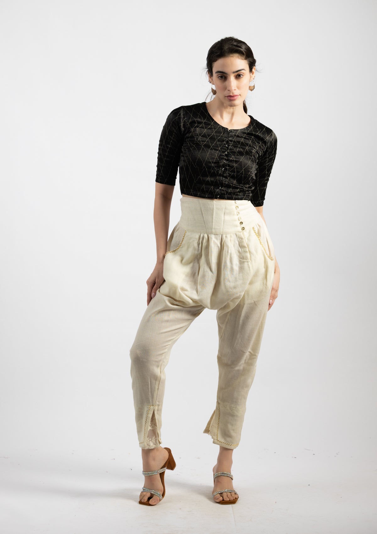 White Snow Moss Cotton Trousers - Size Medium