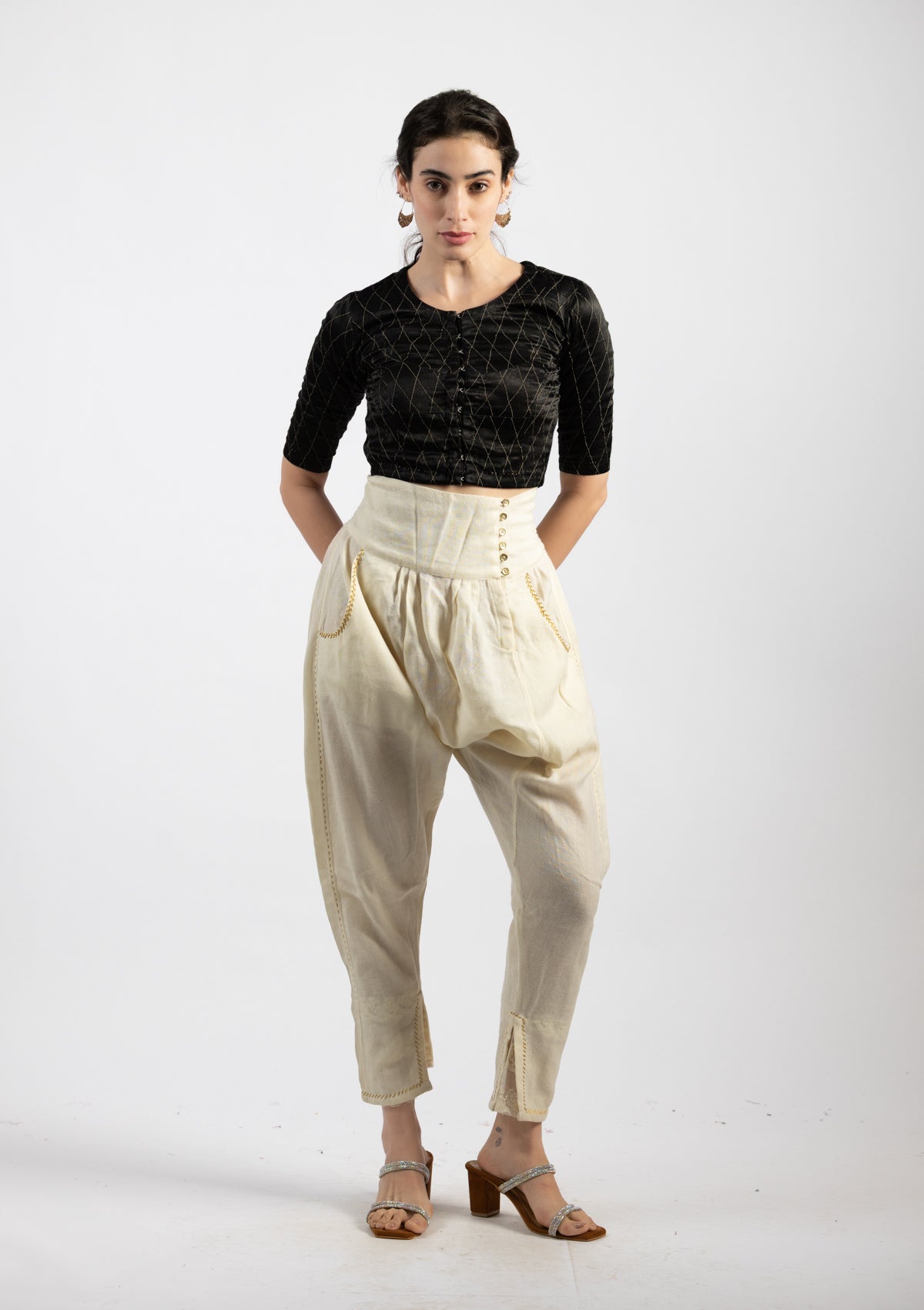 White Snow Moss Cotton Trousers - Size Medium