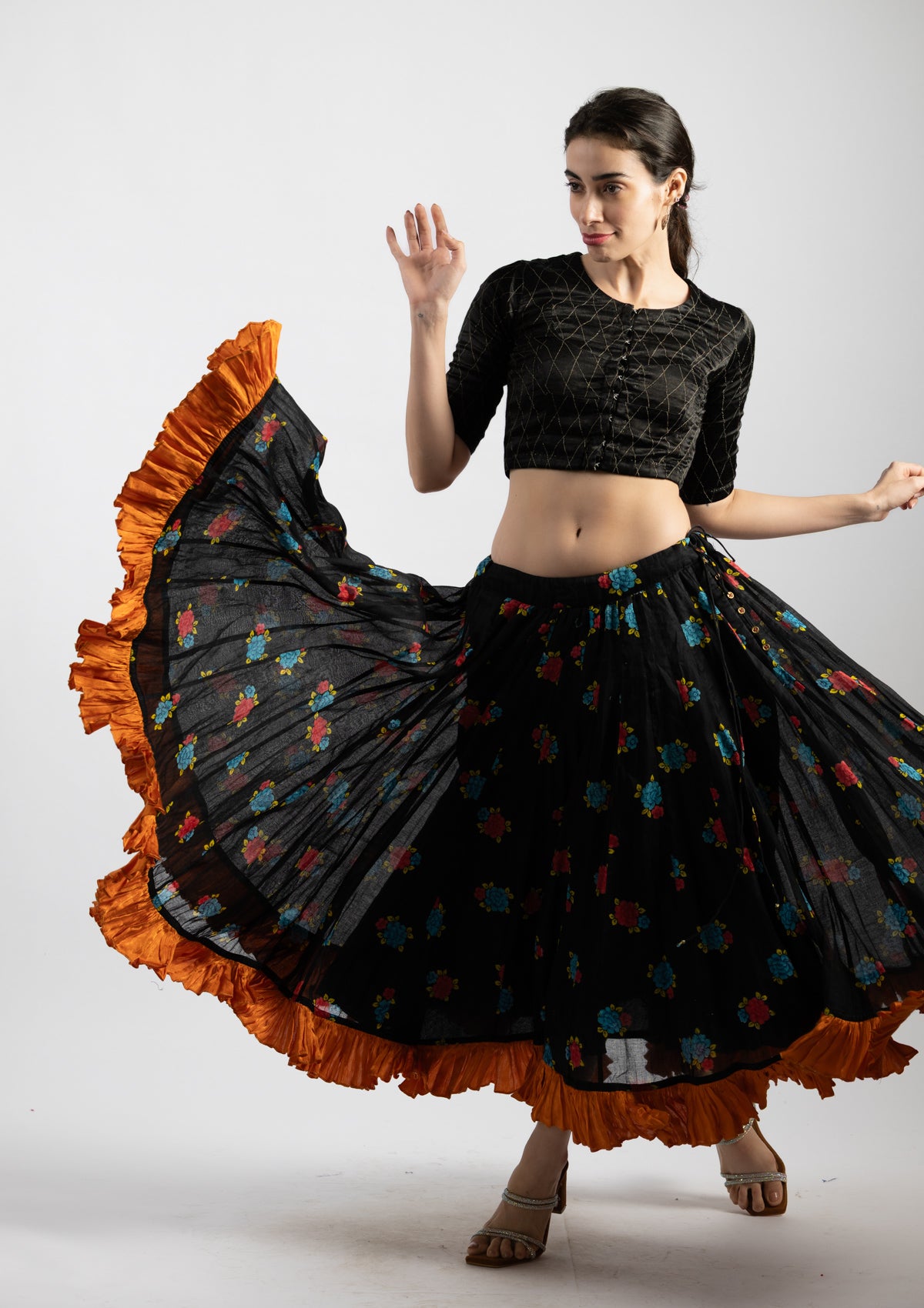 Black Berry Cotton Skirt - Size Medium