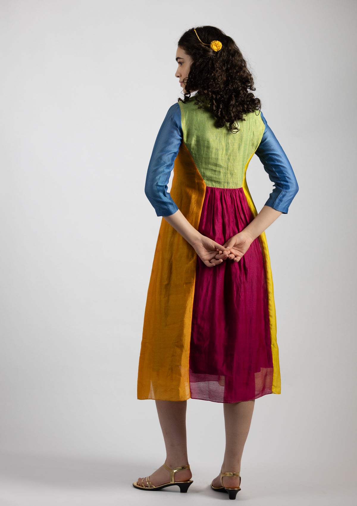 Ovia Multi Color Chanderi  Dress - Size Small