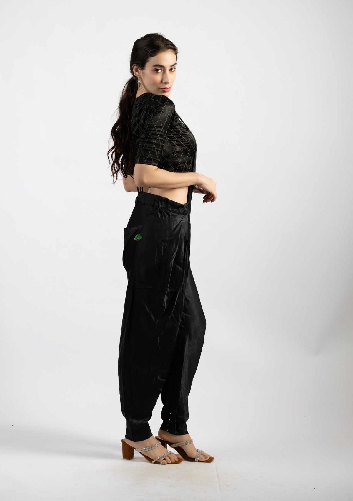 Cocoa Black Mashru Dangree - Size Medium