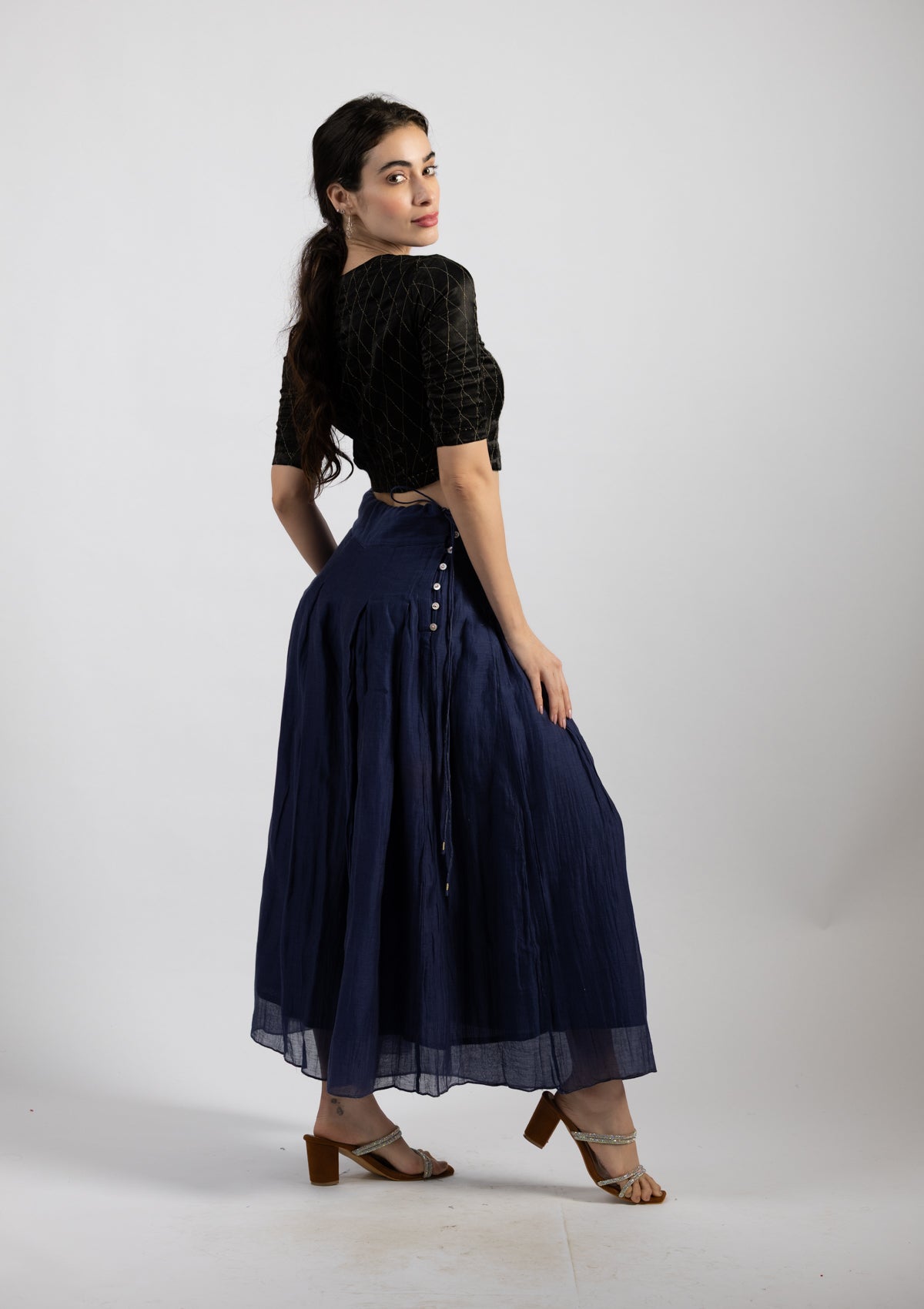 Misty Blue Chanderi Trousers - Size Small