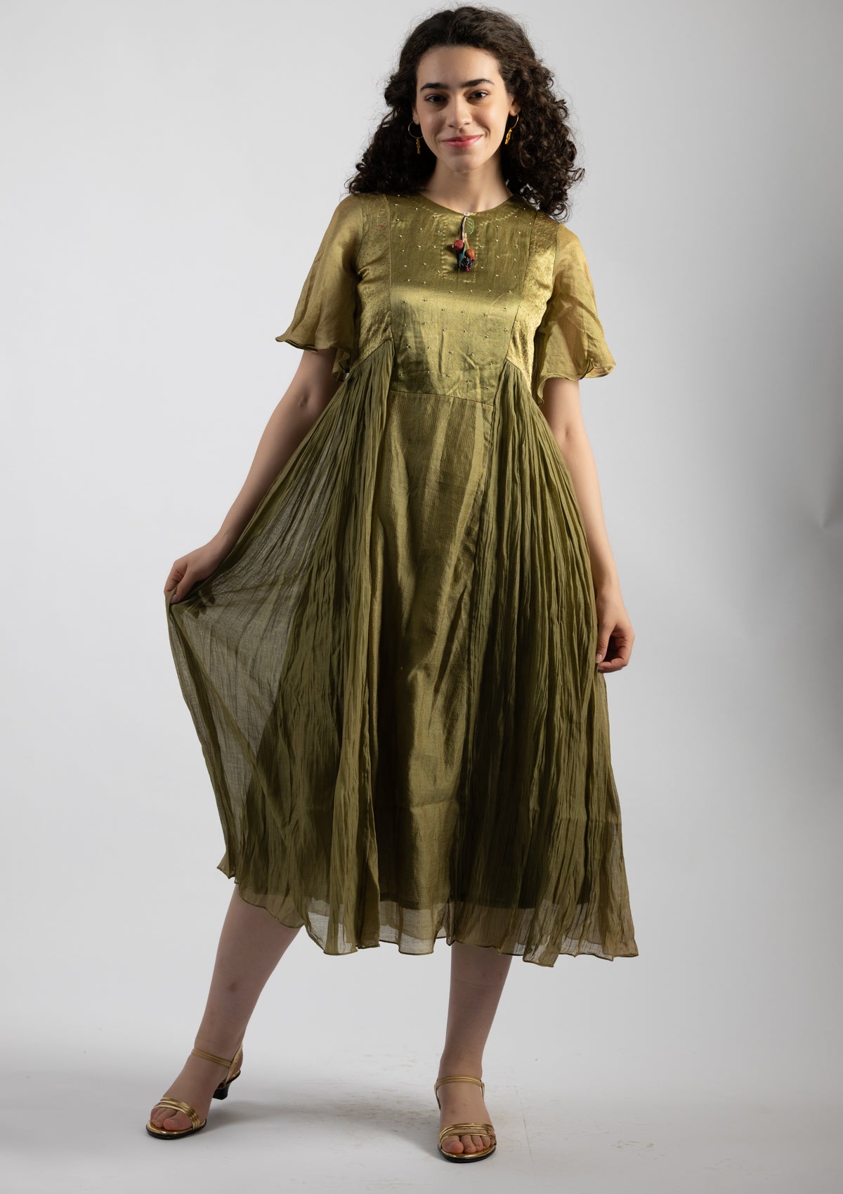 Sage Green Chanderi Dress - Size Extra Large