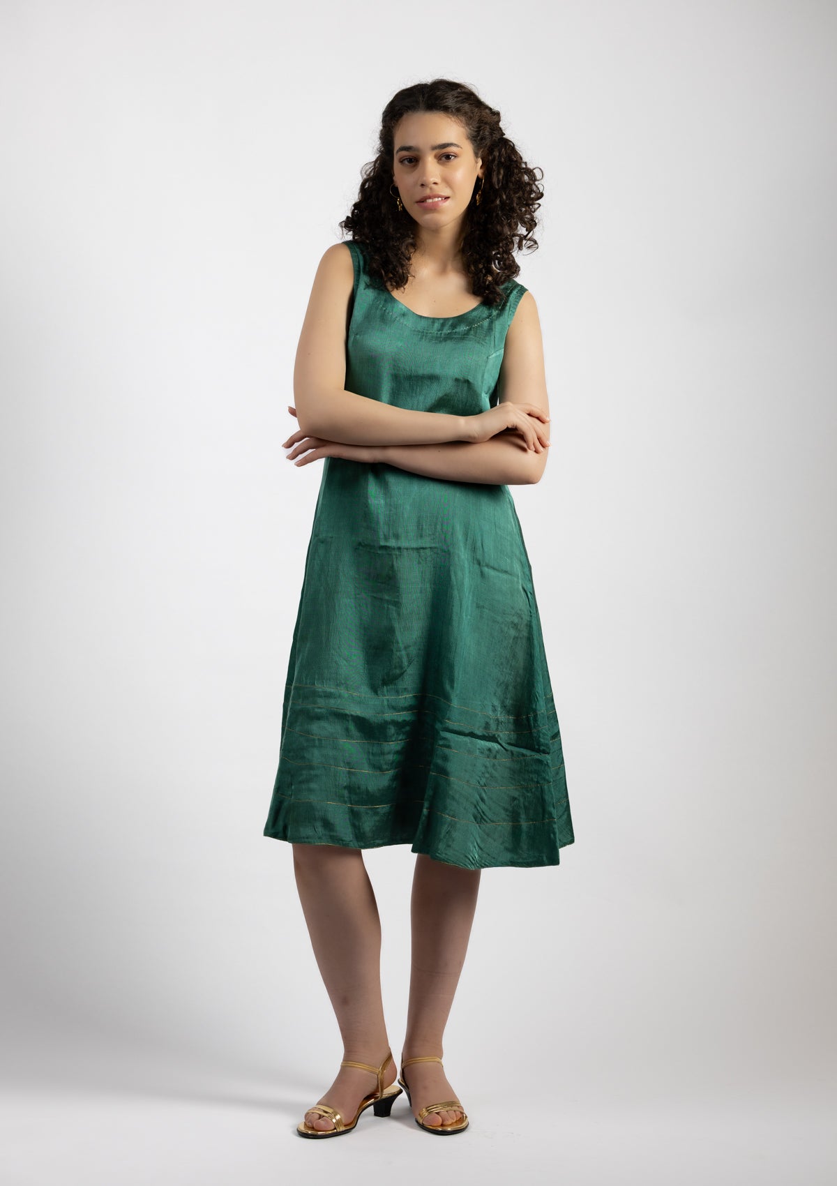 Forest Green  Chanderi Dress - Size Medium to Large