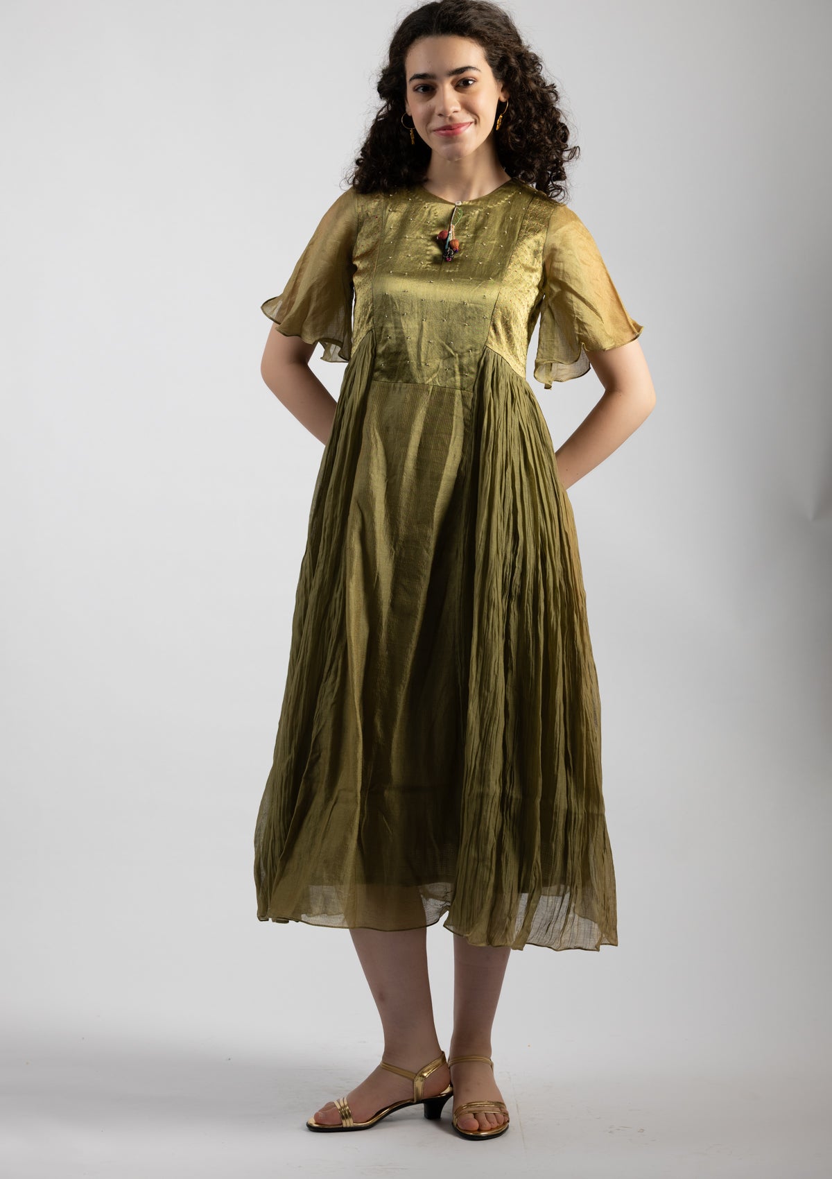 Sage Green Chanderi Dress - Size Extra Large