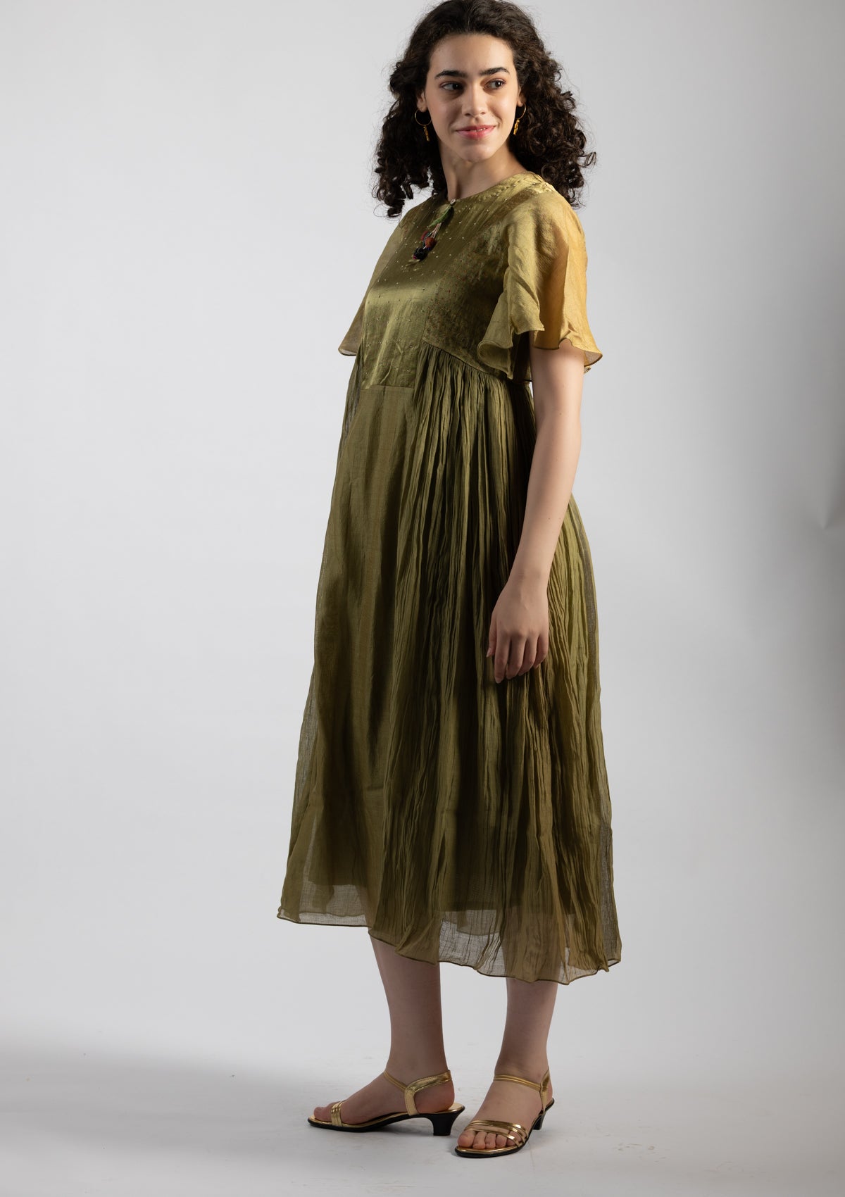 Sage Green Chanderi Dress - Size Extra Large