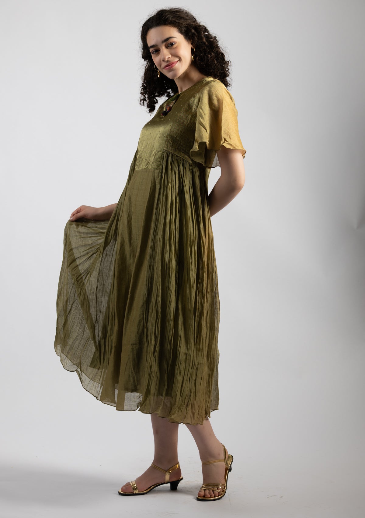 Sage Green Chanderi Dress - Size Extra Large