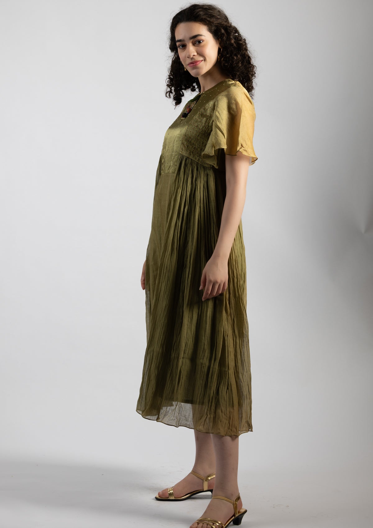 Sage Green Chanderi Dress - Size Extra Large