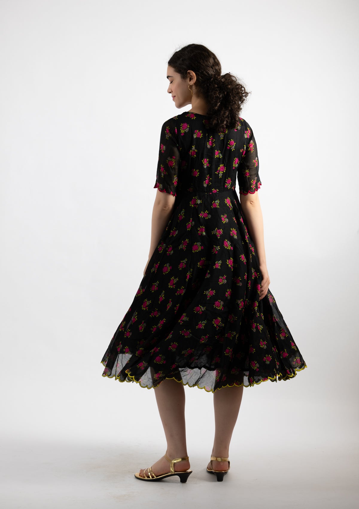 Niva Black Printed Cotton Dress - Size Extra Large